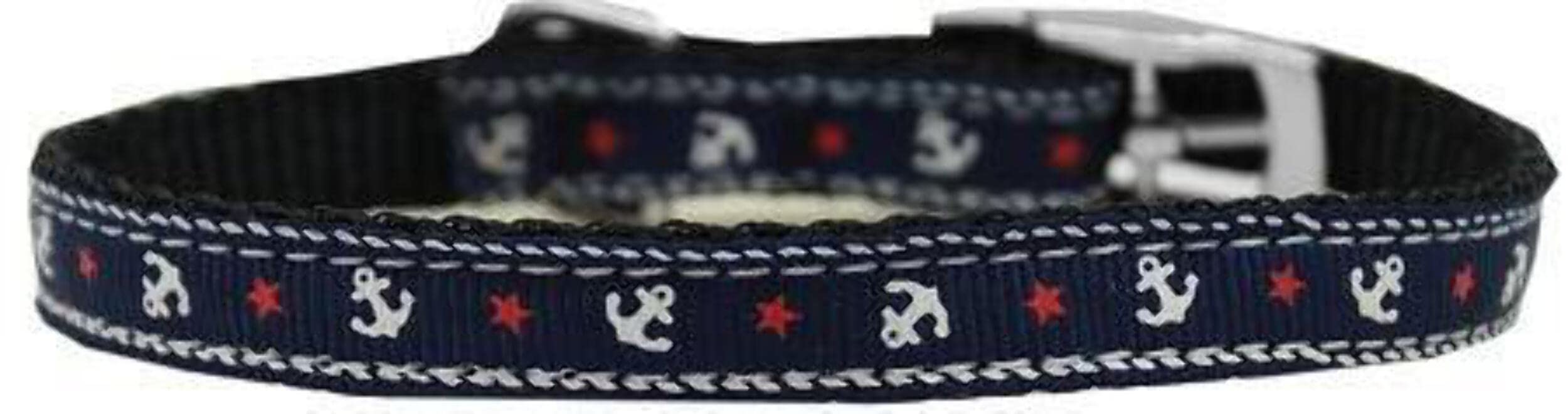 Mirage Pet Products Anchors Nylon Dog Collar with Classic Buckle 3/8" Blue, Size 10