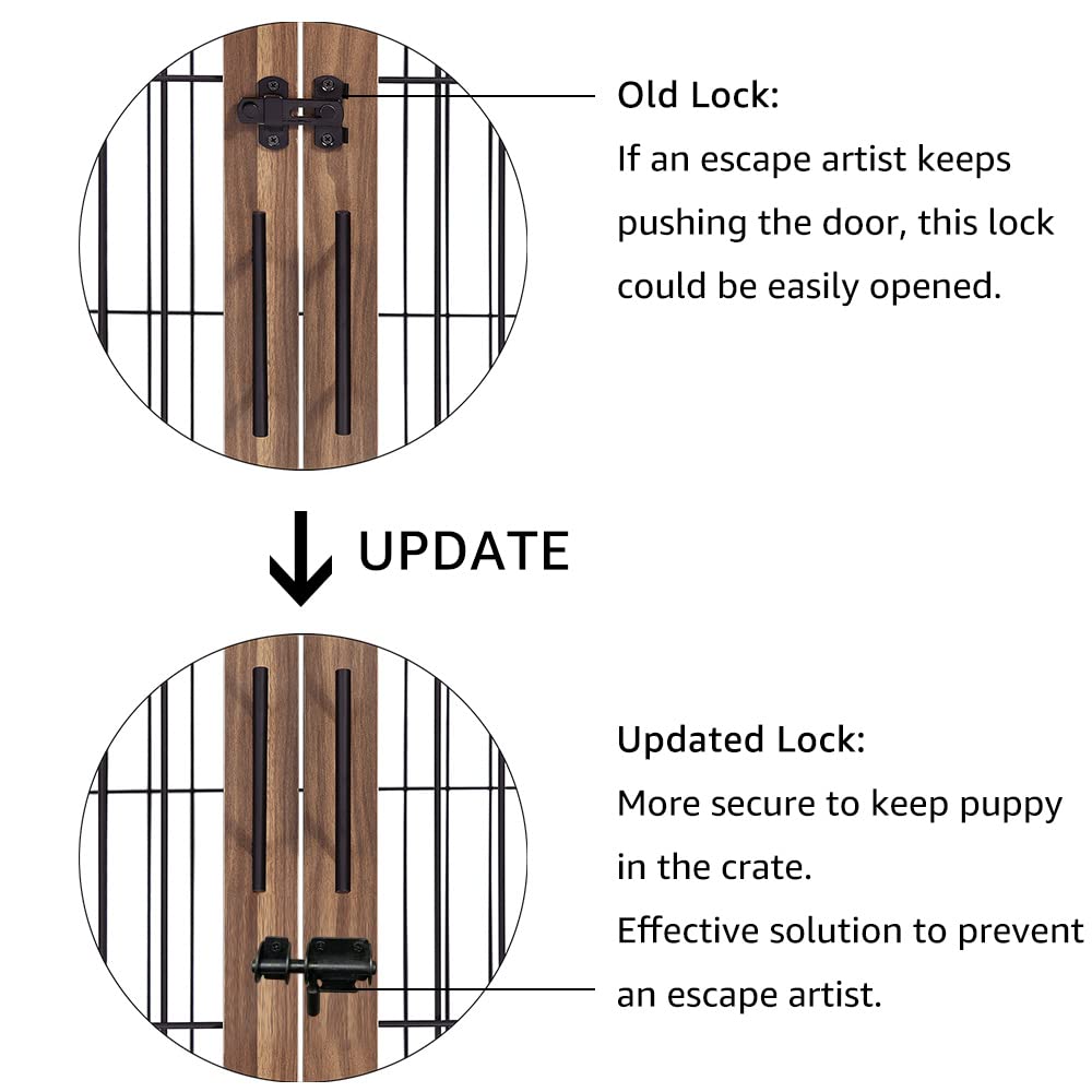 Beenbkks Furniture Style Dog Crate End Table, Double Doors Wooden Wire Dog Kennel With Pet Bed, Decorative Pet Crate Dog House Indoor Medium Large