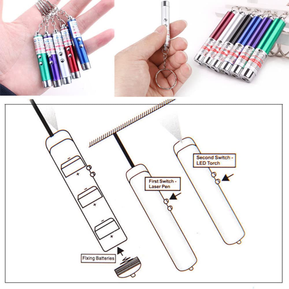 CHUQIANTONG 6PCS Cat Toy Mini Red Laser Pointer Cat Dog Interactive Training Tools White LED Torch Light with Keychain