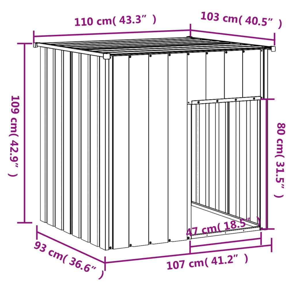 vidaXL Galvanized Steel Dog House, Large, Light Gray, Model 172356, Practical Roof, Convenient Entrance for Playing & Training