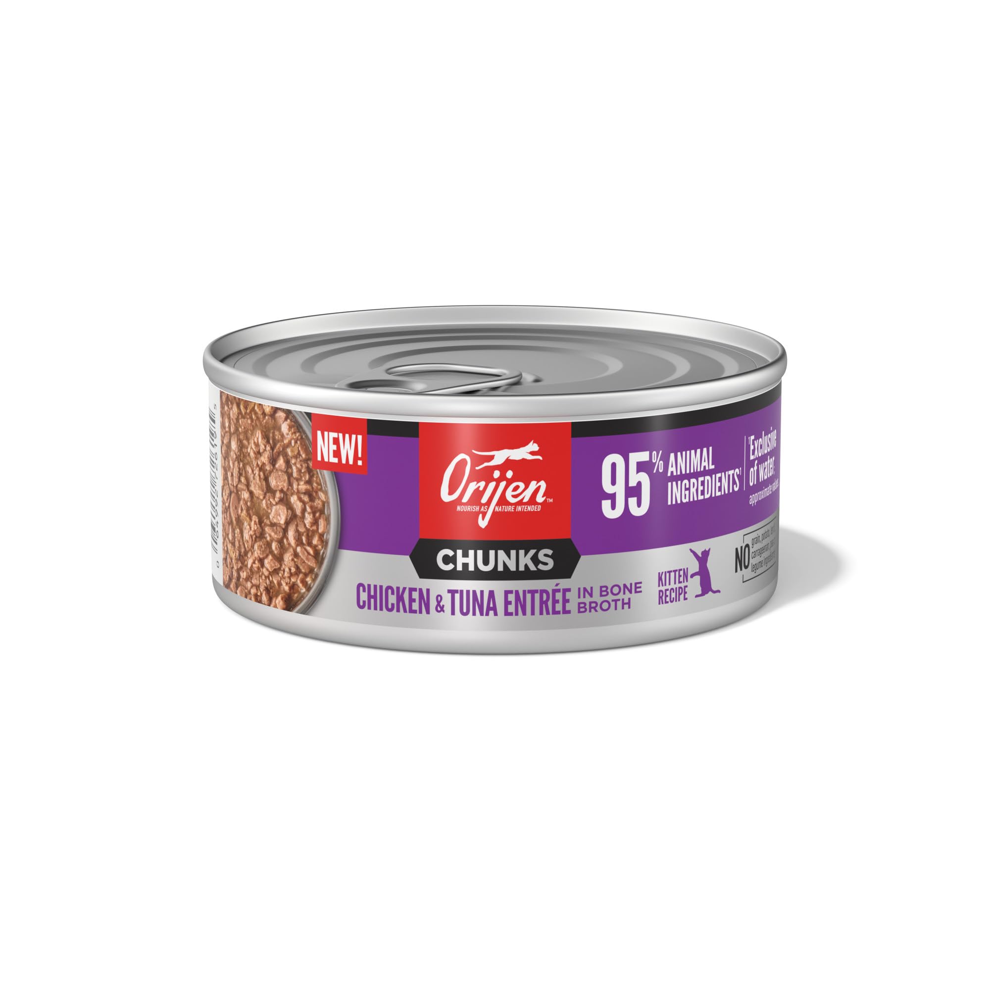ORIJEN Chunks & Shreds Wet Cat FoodChicken and Tuna Kitten Entr  e 5.5oz Cans (6 Count)