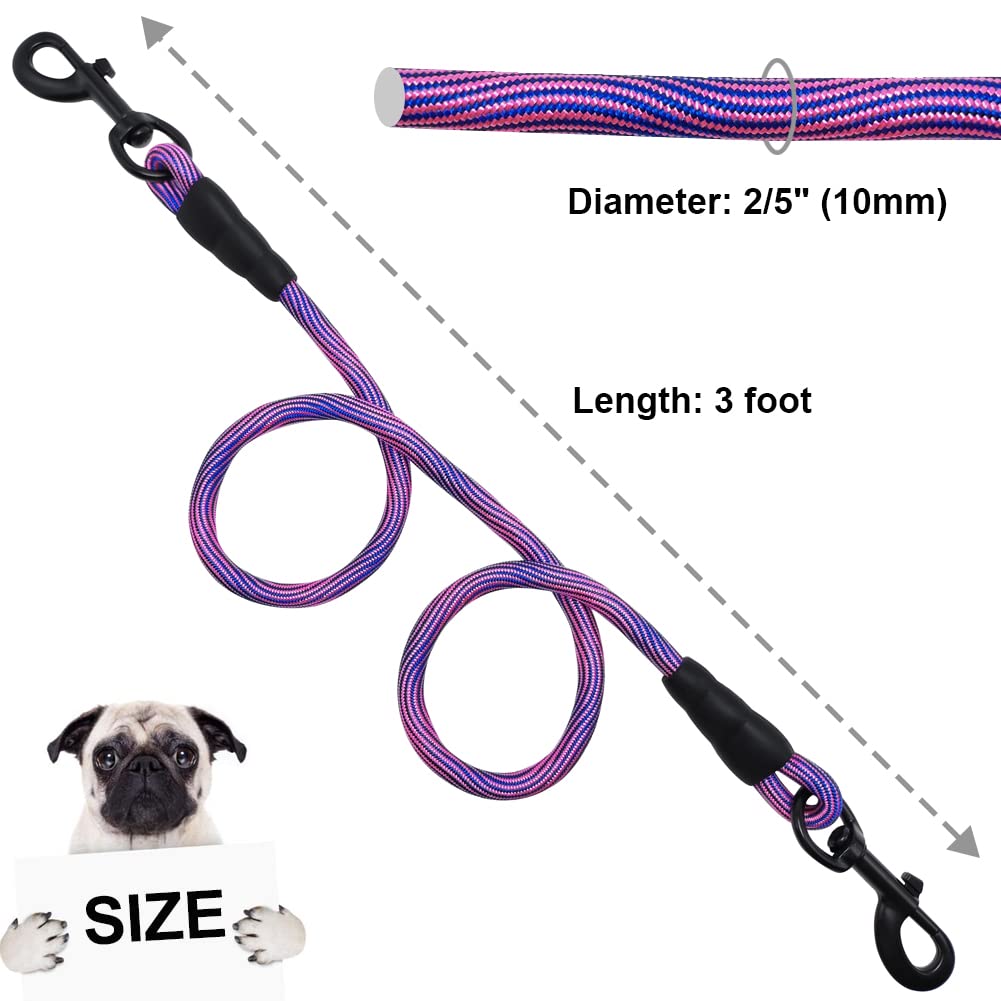 Btinesful 3Ft Dog Tie Down, Nylon Rope Short Dog Tether Indoor Training Safety Vehicle Tether For Large Medium Strong Puppy Pink Blue