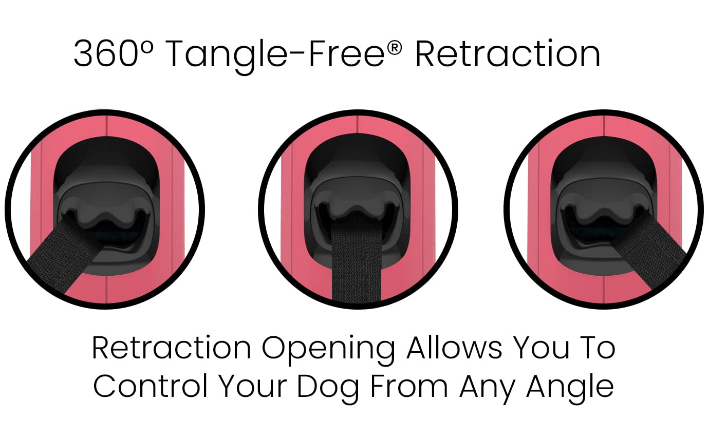 TUG Retractable Dog Leash, 16 ft Nylon Tape, Small, Pink, Tangle-Free Design