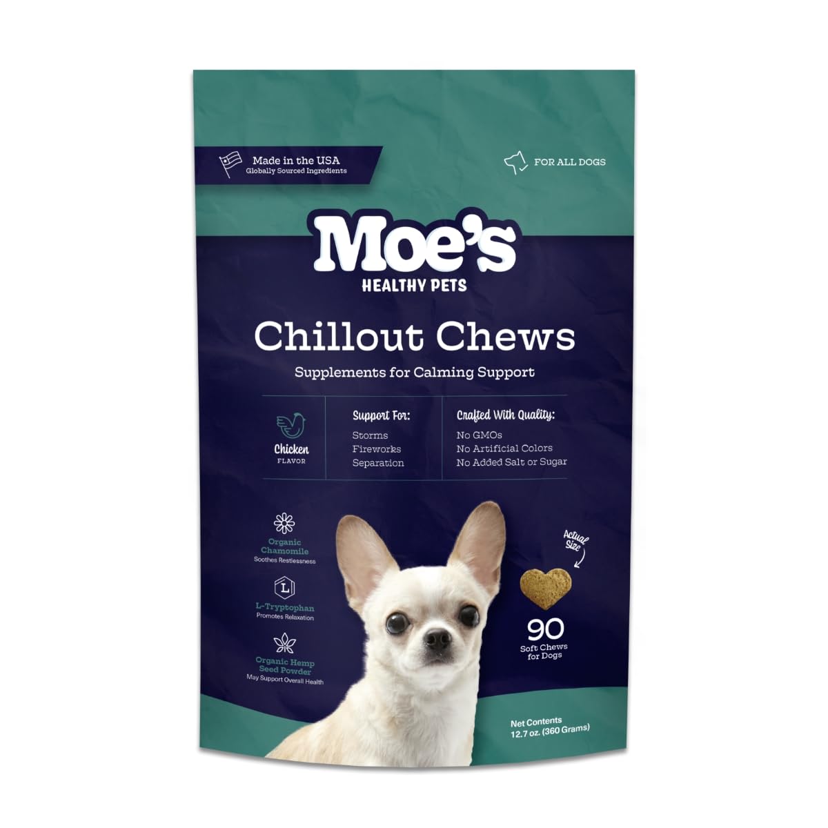 Moe      s Hemp Calming Chews for Dogs - Helps Aid with Storms, Fireworks, Chewing, Barking, Travel, Stress, Anxiety & Separatio