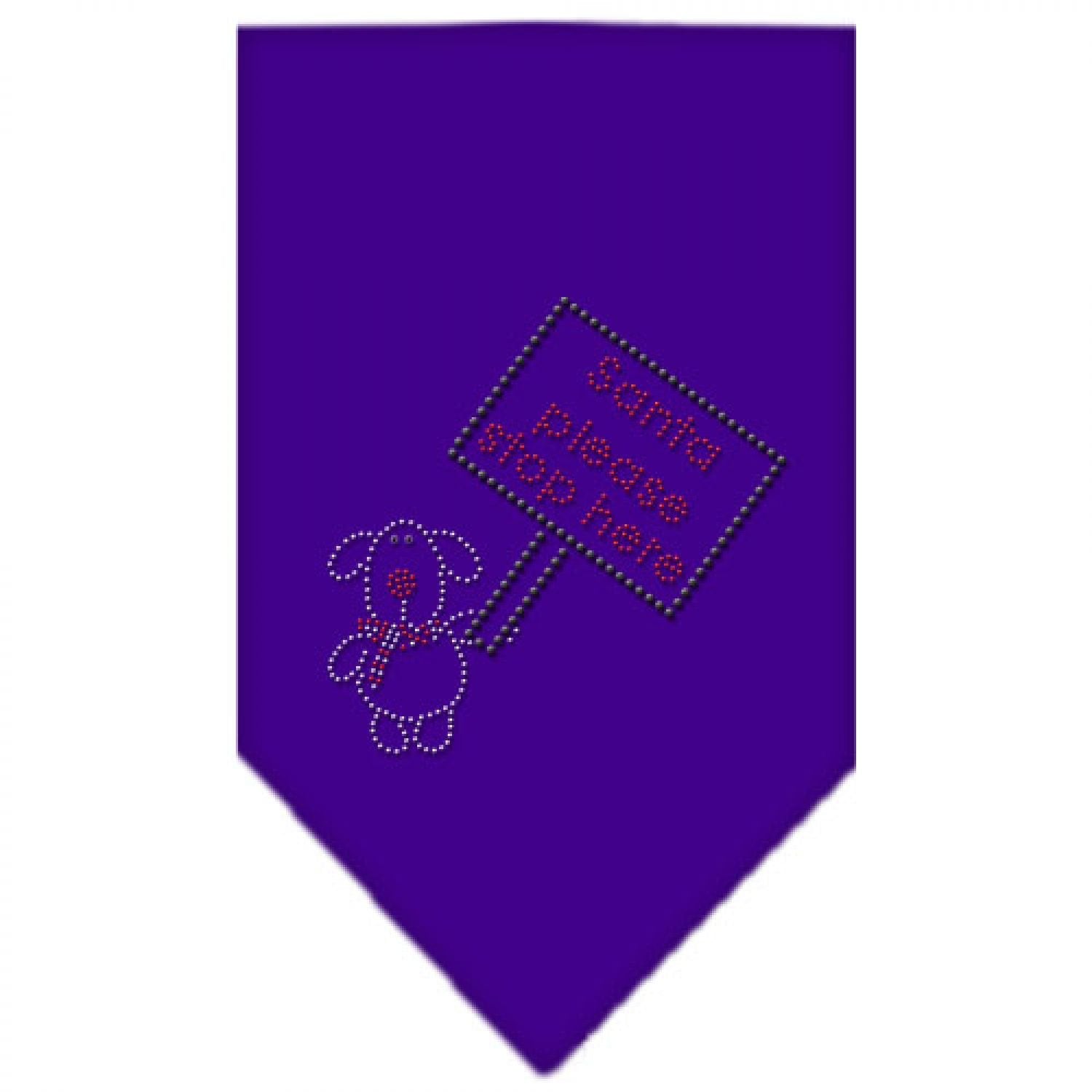 Mirage Pet Products Santa Please Stop Here Rhinestone Bandana, Large, Purple