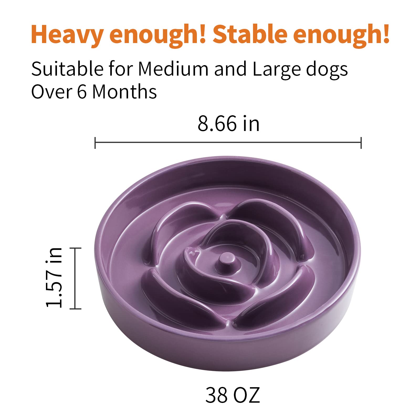 8.66 in Purple Ceramic Slow Feeder Dog Bowl for Medium and Large Breed,Pet Feeding Dog Food Water Dish Heavy Wighted,Puppy Bowl