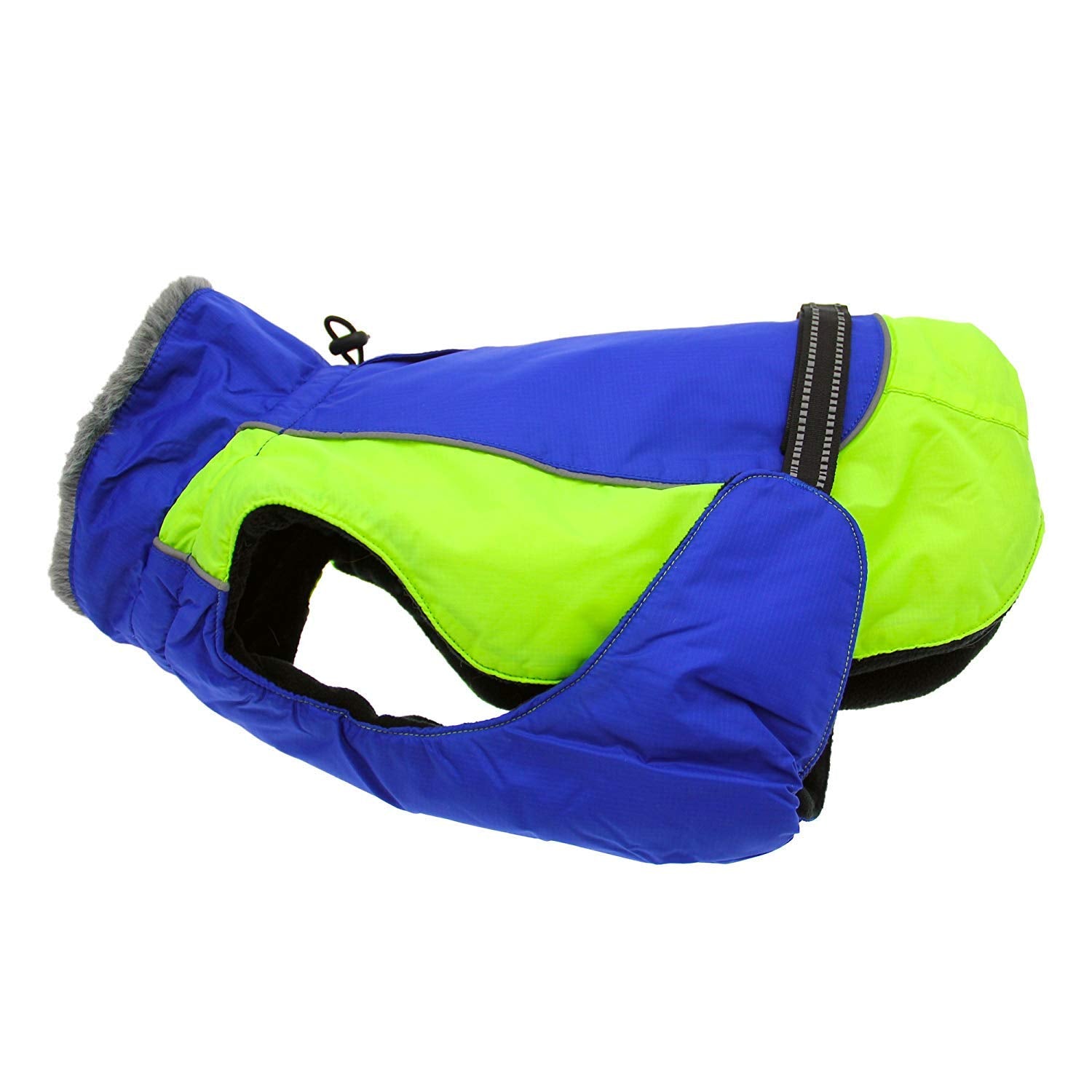 Doggie Design Alpine All Weather Dog Sport Parka Coat - Cobalt Blue and Iridescent Green Size XS