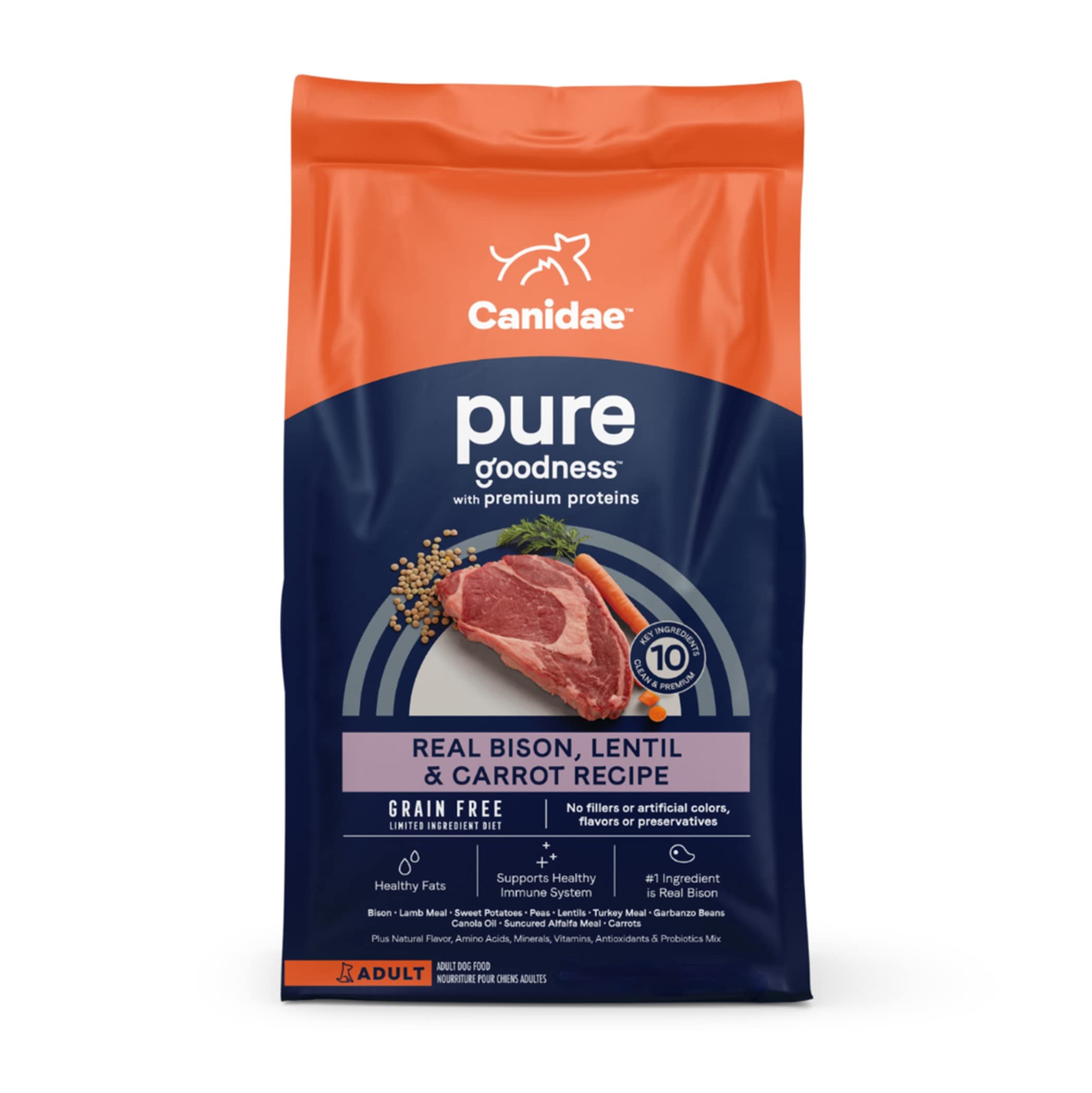 Canidae Pure Limited Ingredient Premium Adult Dry Dog Food, Real Bison, Lentil & Carrot Recipe, 4 lbs, Grain Free