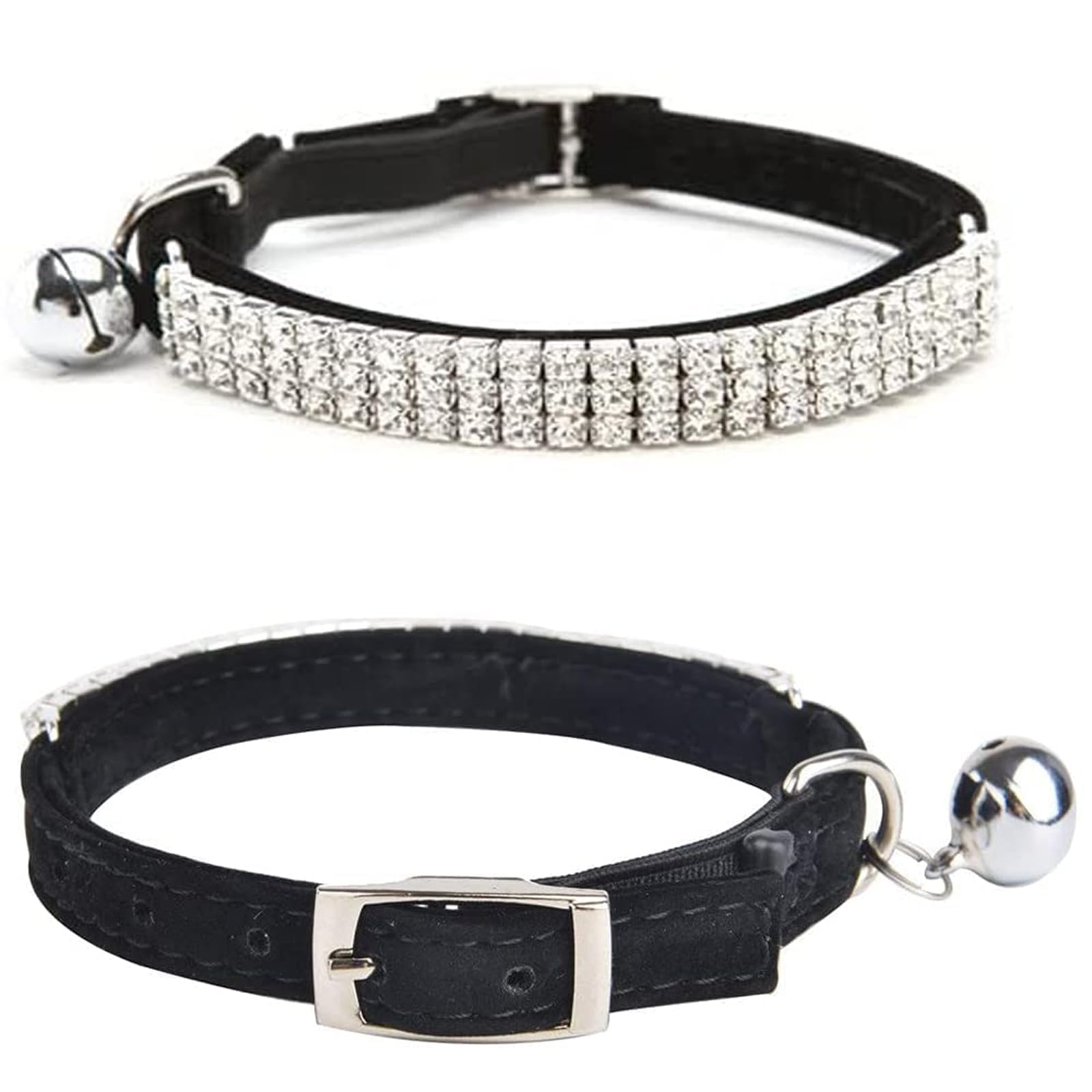Chukchi Soft Velvet Safe Cat Adjustable Collar Bling Diamante With Bells,11 Inch For Small Dogs And Cats (Blue)