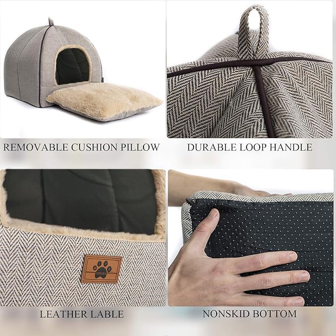 Windracing Cat Bed For Indoor Cats - Cat Cave Bed Cat House Cat Tent With Removable Washable Cushioned Pillow, Soft And Self Warming Kitten Beds,Cat Beds & Furniture, Pet Bed (Large, Beige)