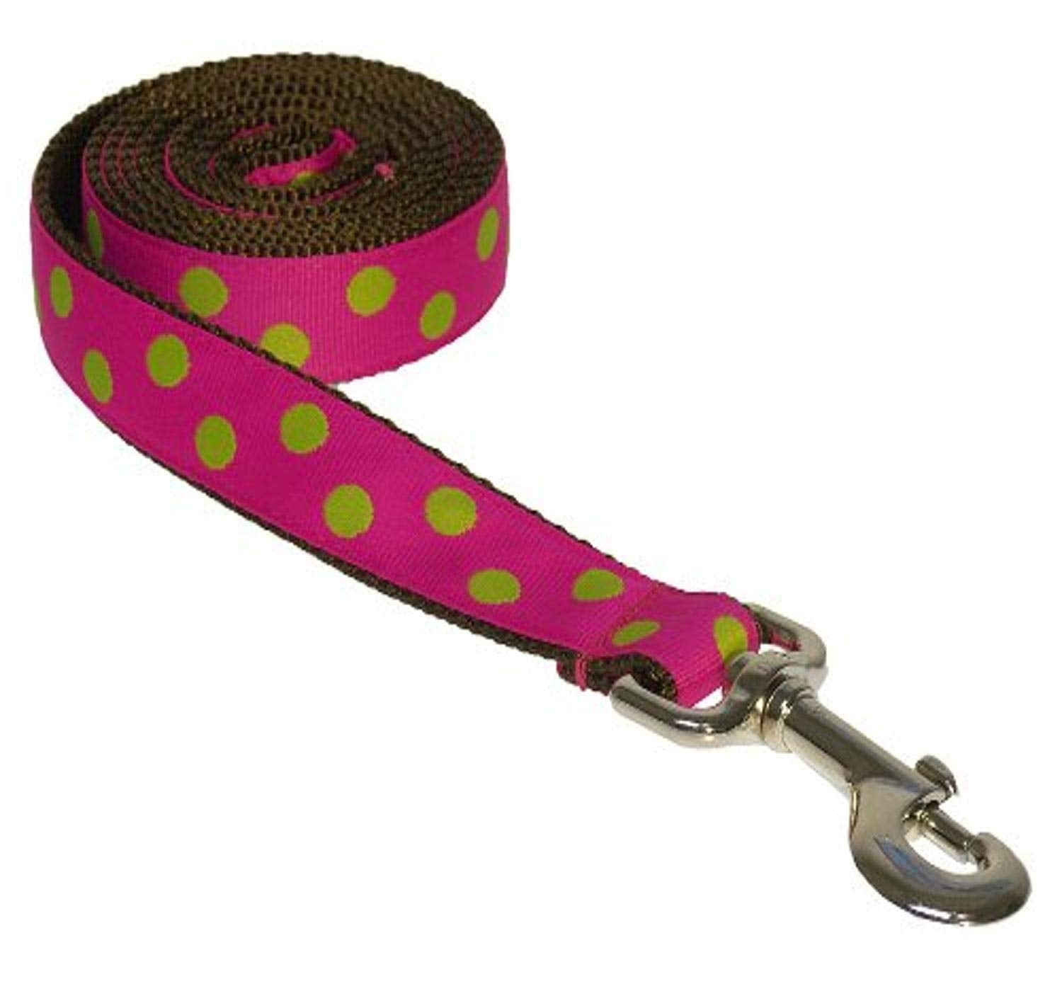 Large Fuchsia/Lime Dot Dog Leash: 1 Wide, 6ft Length - Made in USA.