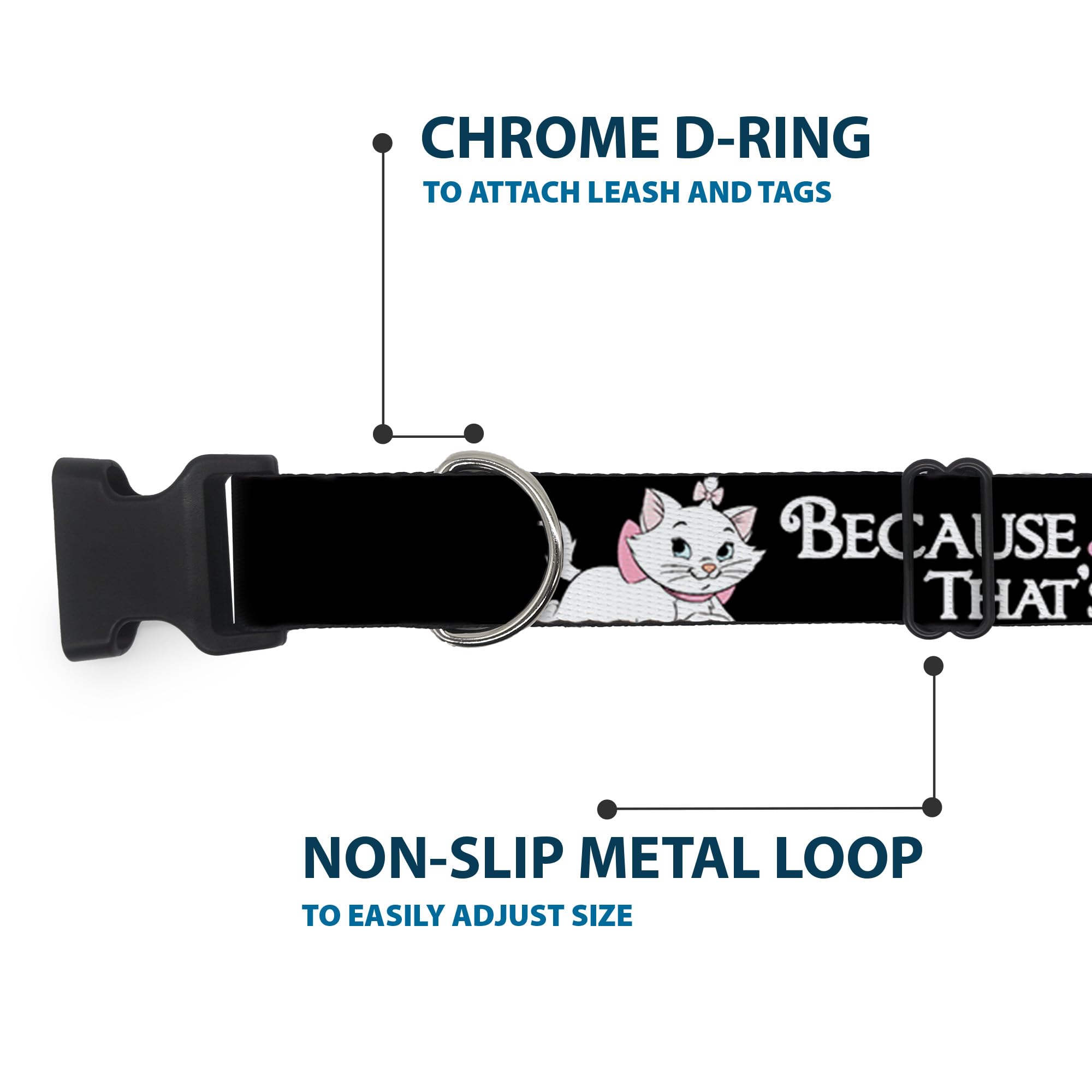 Buckle-Down Dog Collar Plastic Clip Aristocats Marie 3 Poses Because Im A Lady Thats Why Black 6 To 9 Inches 0.5 Inch Wide