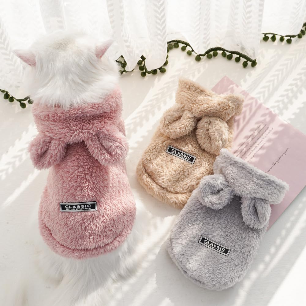 Cat Bunny Ears Costume Cute Dog Kitten Hoodies Sweater Rabbit Ears Puppy Pet Apparel (Small,Gray)