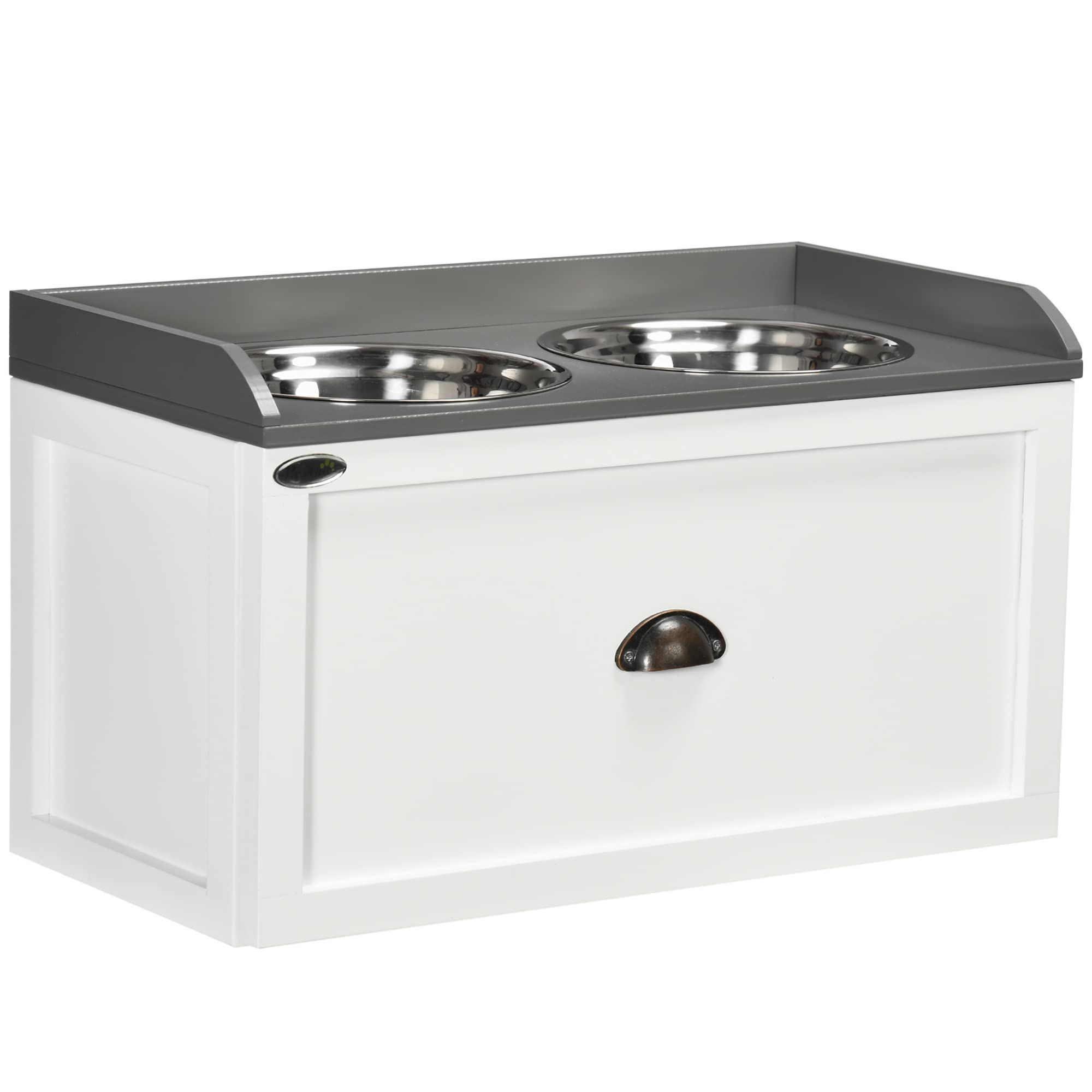 PawHut Large Elevated Dog Bowls with Storage Drawer Containing 21L Capacity, Raised Pet Feeding Station 2 Stainless Steel Grey,W