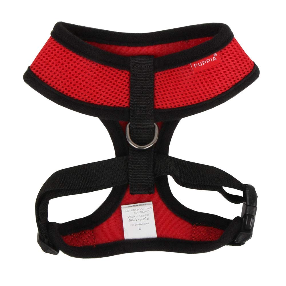 Puppia Soft Dog Harness No Choke Over-The-Head Triple Layered Breathable Mesh Adjustable Chest Belt And Quick-Release Buckle, Re