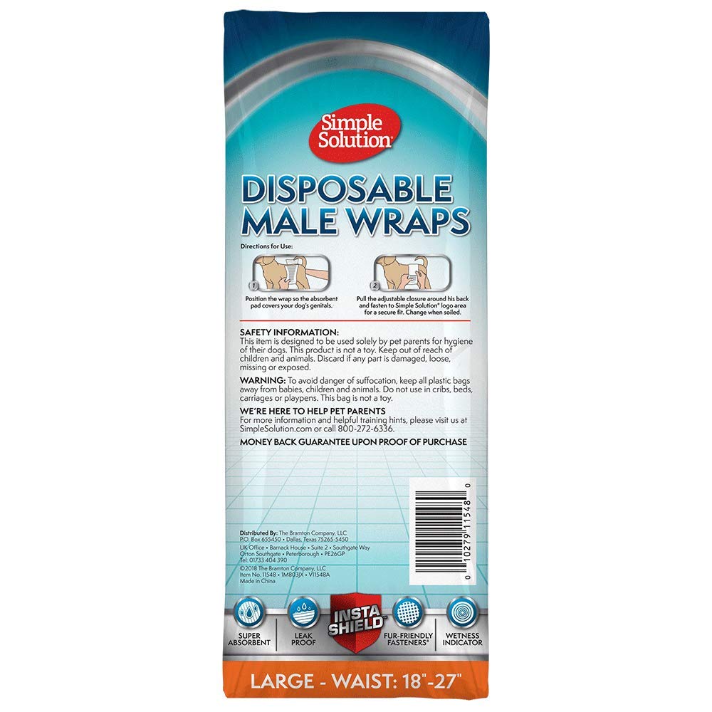 Simple Solution Disposable Dog Diapers for Male Dogs  Male Wraps with Super Absorbent Leak-Proof Fit  Large  12 count