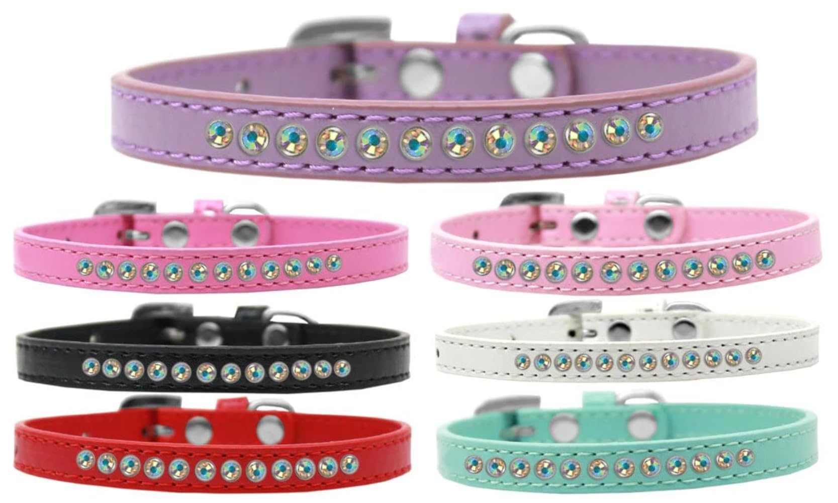 Dog, Puppy & Pet Fashion Collar, Aurora Borealis Crystal Rimsets Red 8