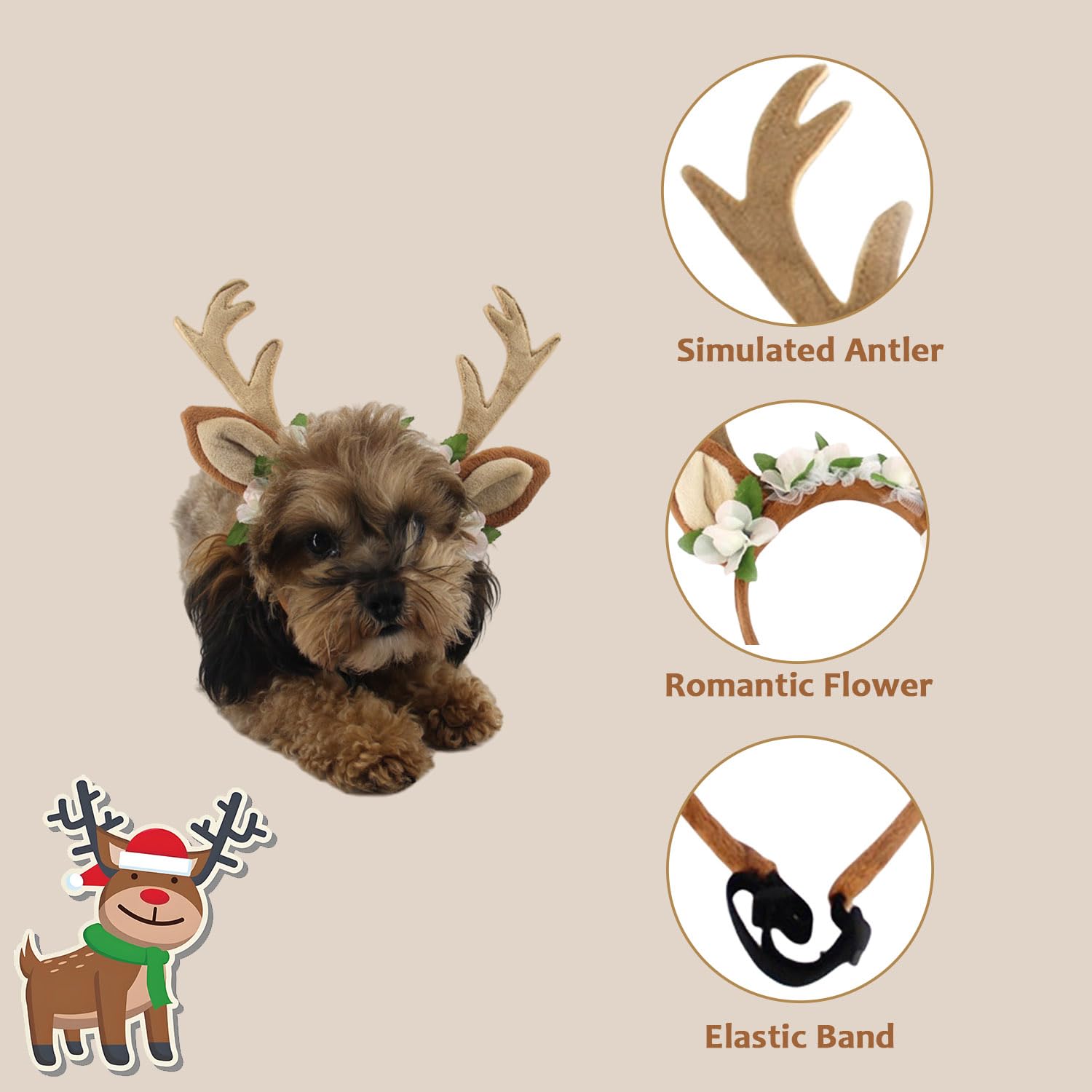 Fladorepet Pet Cat Dog Elk Antler Deer Horn Headband Headwear Hat,Halloween Christmas Dog Reindeer Deer Costume Outfits For Small Medium Large Dogs Pet Hair Accessories Apparel Gifts