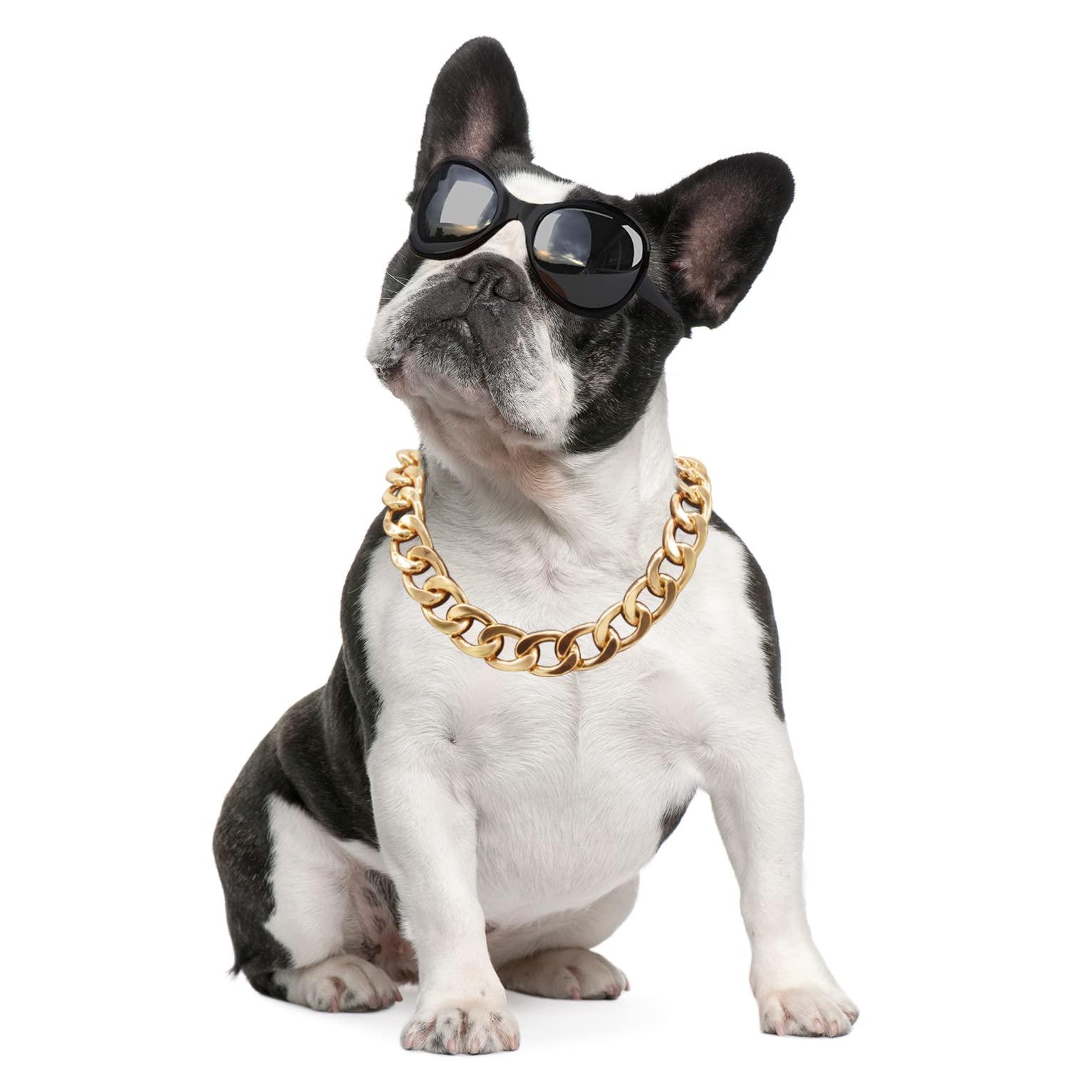 18K Gold Dog Plated Chain Collar-3/4 Inch (20Mm) Width Cuban Link Durable Dog Necklace, Cute Fashion Pet Collar For Pit Bulldog,