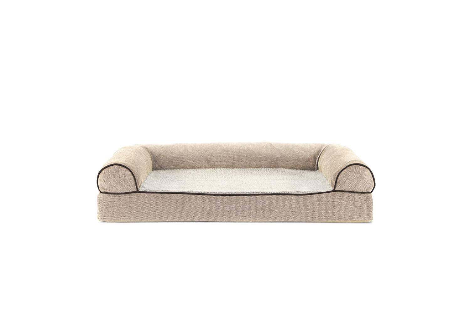 Furhaven Orthopedic Dog Bed For Medium/Small Dogs W/ Removable Bolsters & Washable Cover, For Dogs Up To 35 Lbs - Sherpa & Chenille Sofa - Cream, Medium