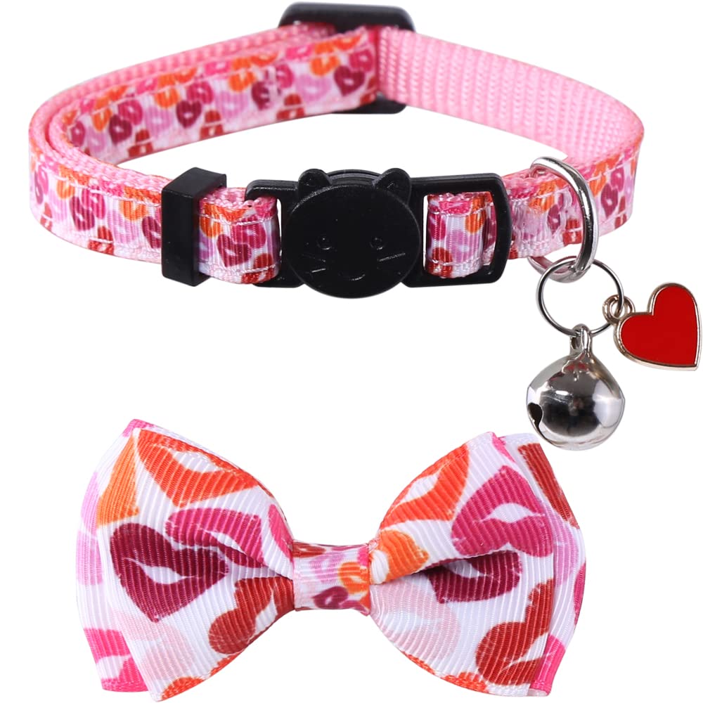 Lamphyface Valentine'S Day Cat Collar Breakaway With Cute Bow Tie And Bell For Kitty Adjustable Safety Love Heart