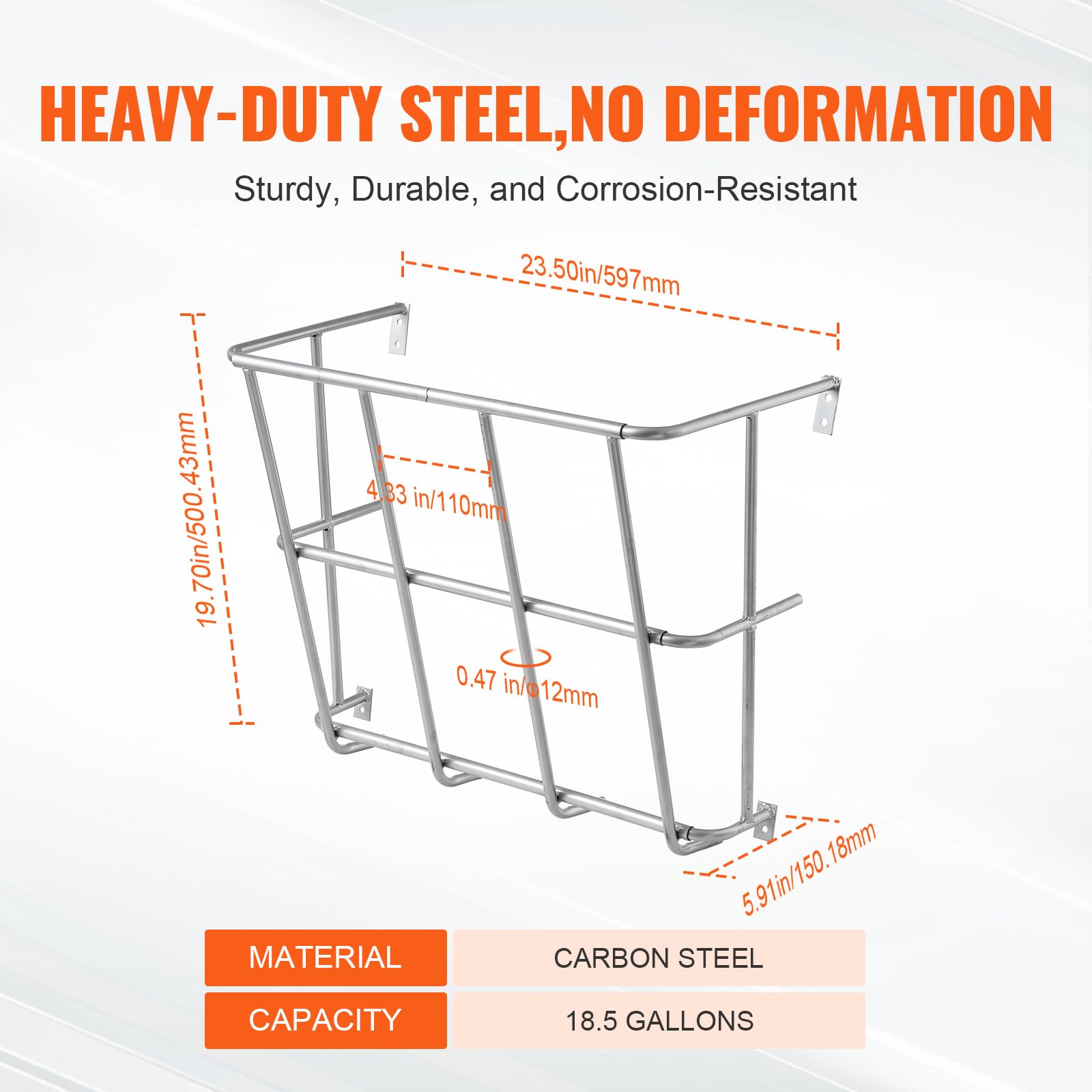 VEVOR Livestock Feeder, Heavy-Duty Steel Hay Rack, 18.5 Gallons, Wall Mounted, Silver, Model T1096