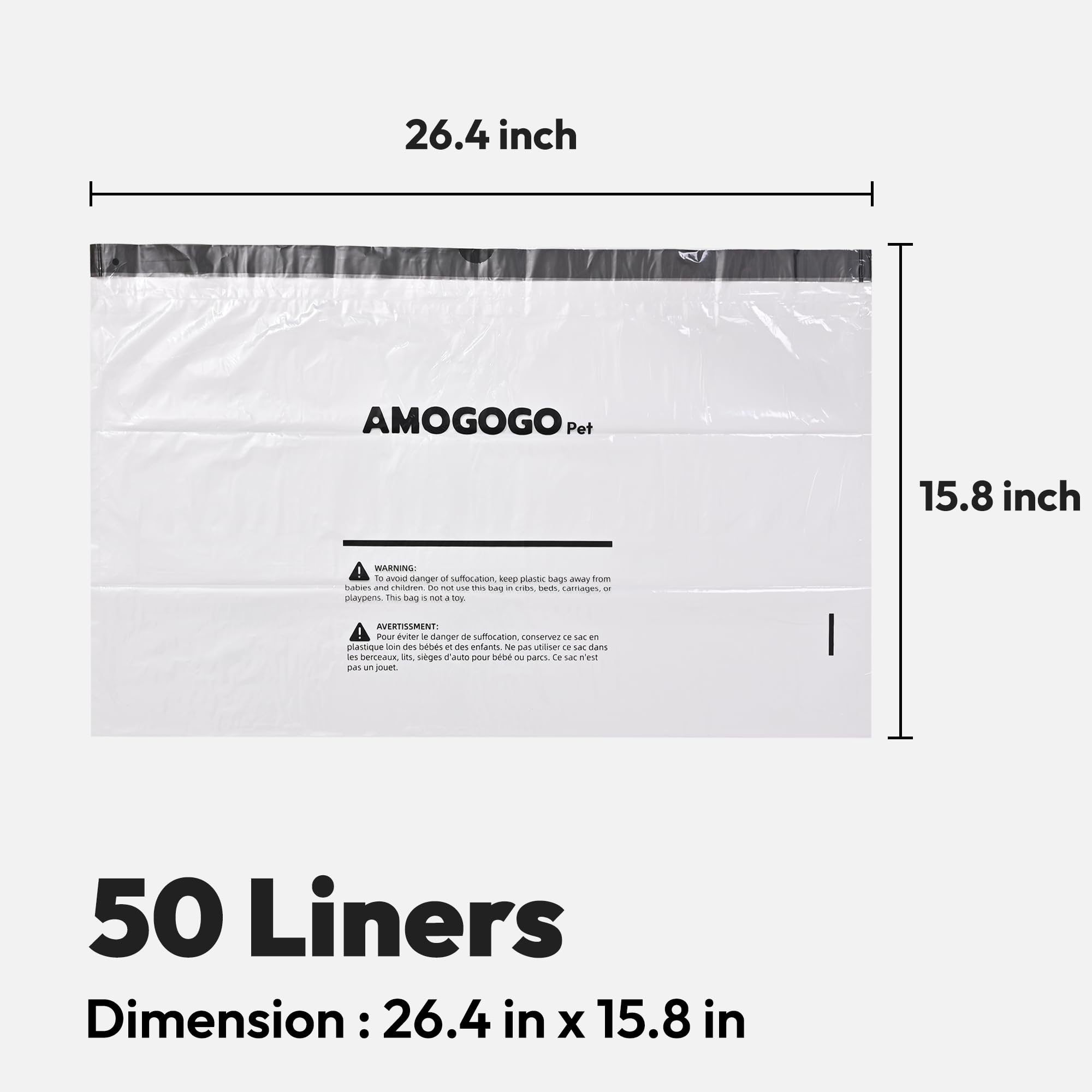 AMOGOGOPET Waste Bags - 50 Pack Drawstring Liners for Litter Robot 3 & 4, Transparent, 26.4" x 15.8", Low Density Poly