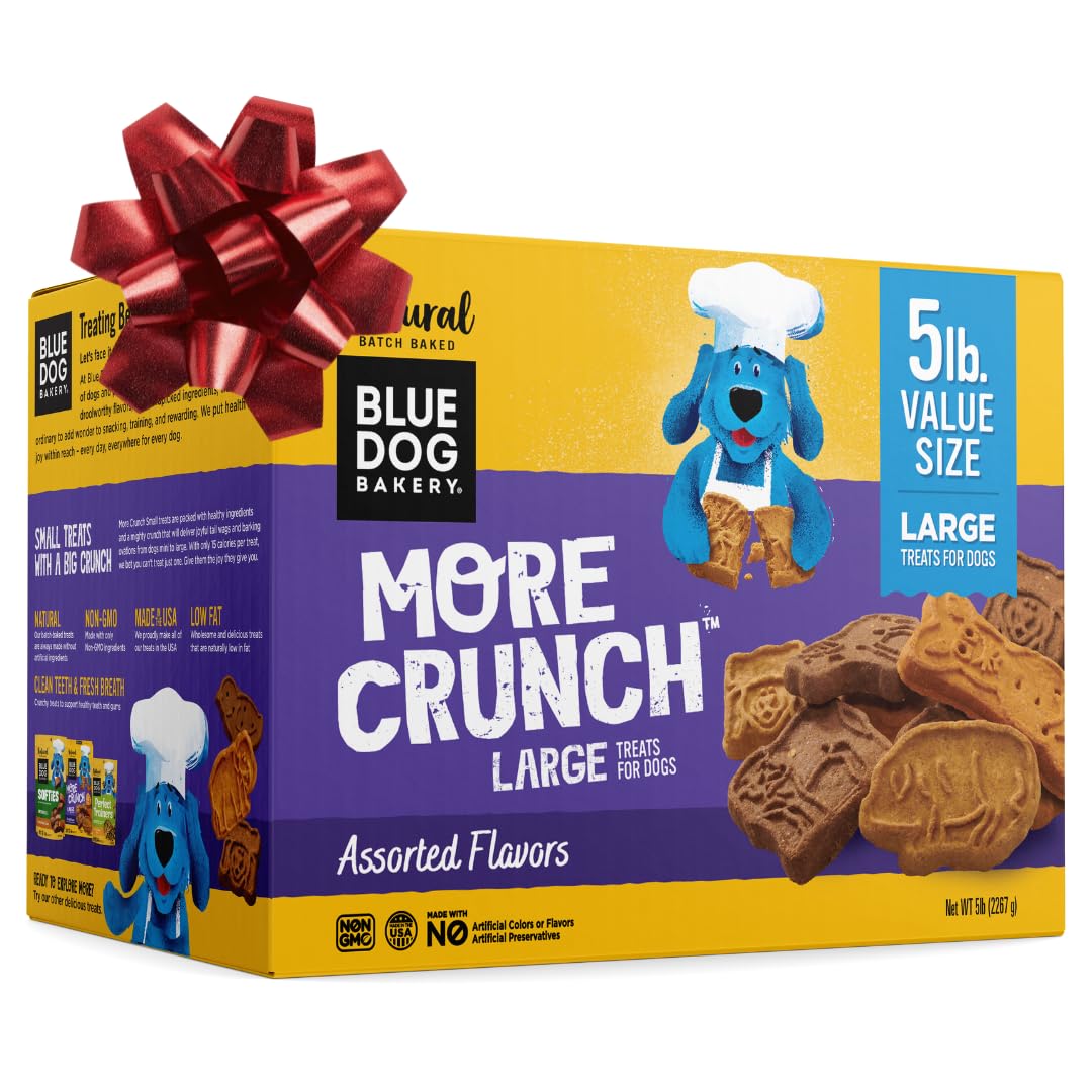 Blue Dog Bakery More Crunch Biscuits Value Box | Large, Bacon, Chicken, Cheese, Peanut Butter | Natural Healthy Dog Treats, 5 Po