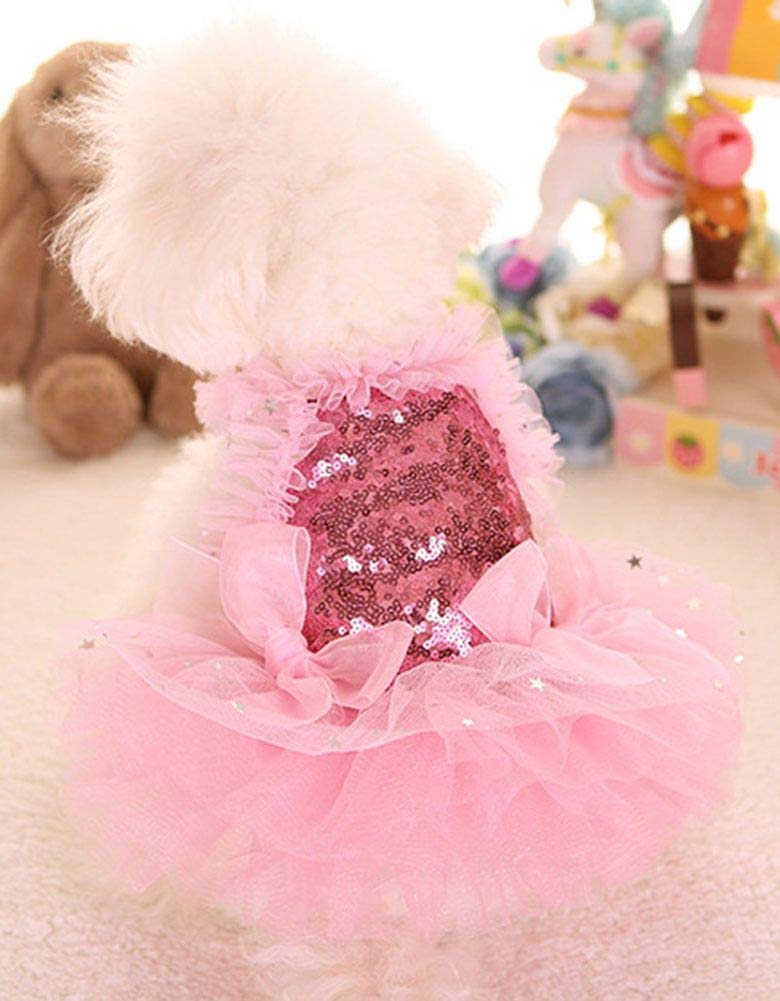 Marupet Fashion Sweet Puppy Dog Blingbling Princess Skirt Pet Dog Lace Cake Camisole Tutu Dress Pink Small