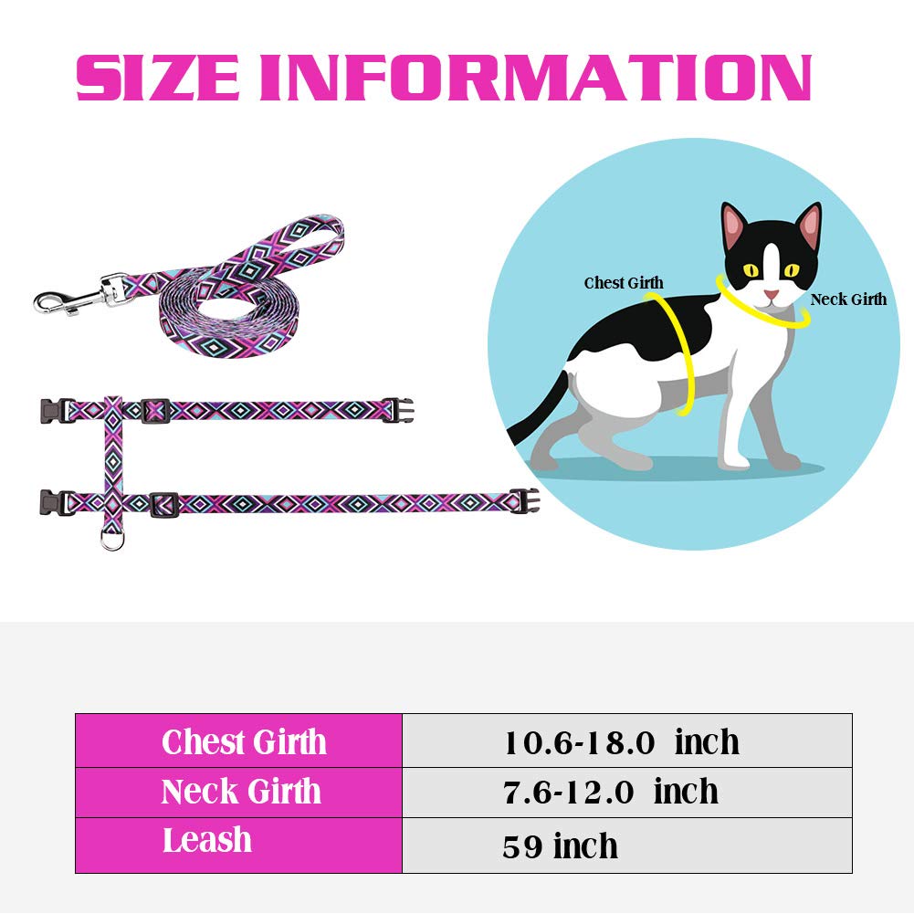 Cat Harness And Leash Set Geometric Pattern Escape Proof Adjustable For Kitty Outdoor Walking(Purple)