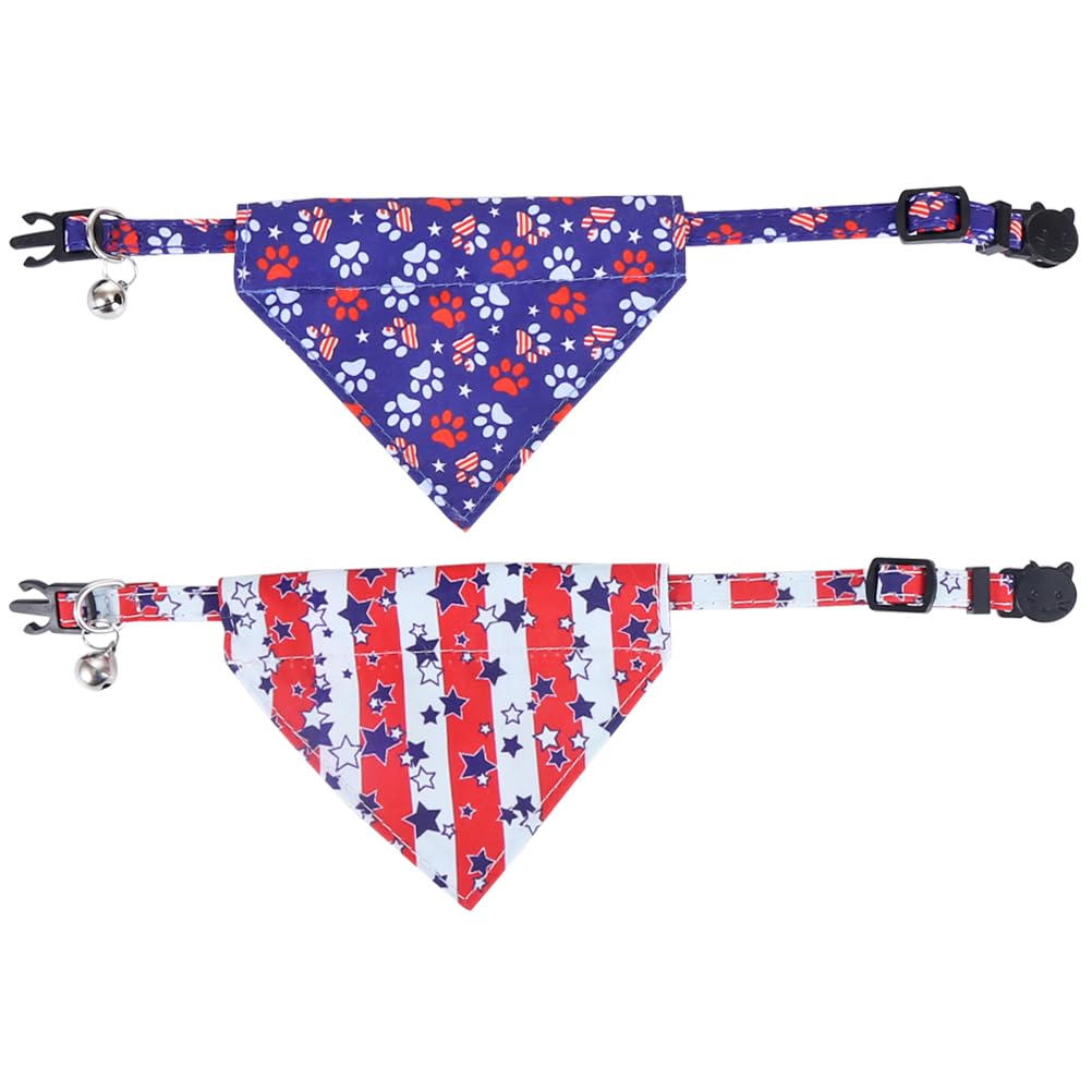 American Flag Cat Collar With Bell Bandana Star Adjustable 4Th Of July Breakaway Kitten For Independence Day
