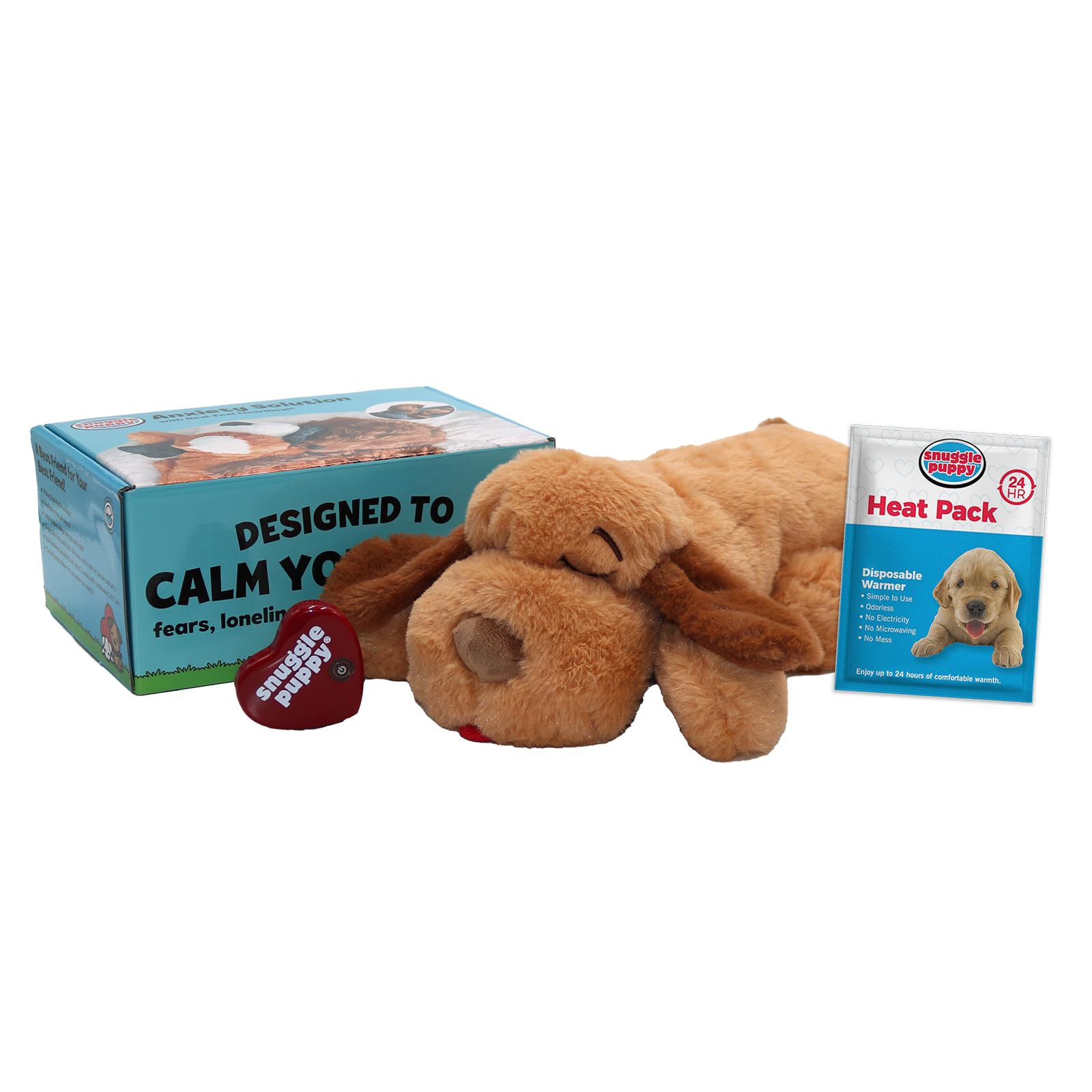 Original Snuggle Puppy Heartbeat Stuffed Toy For Dogs. Pet Anxiety Relief And Calming Aid, Comfort Toy For Behavioral Training In Biscuit