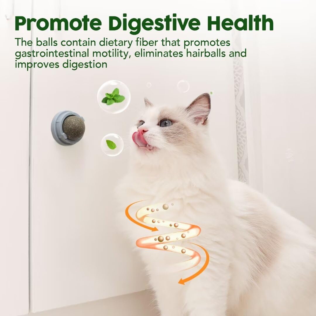 Potaroma Catnip Silvervine Balls 4 Pcs Extra Cat Energy Ball, Edible Kitten Lick, Teeth Cleaning Dental Chew Wall Treats for All