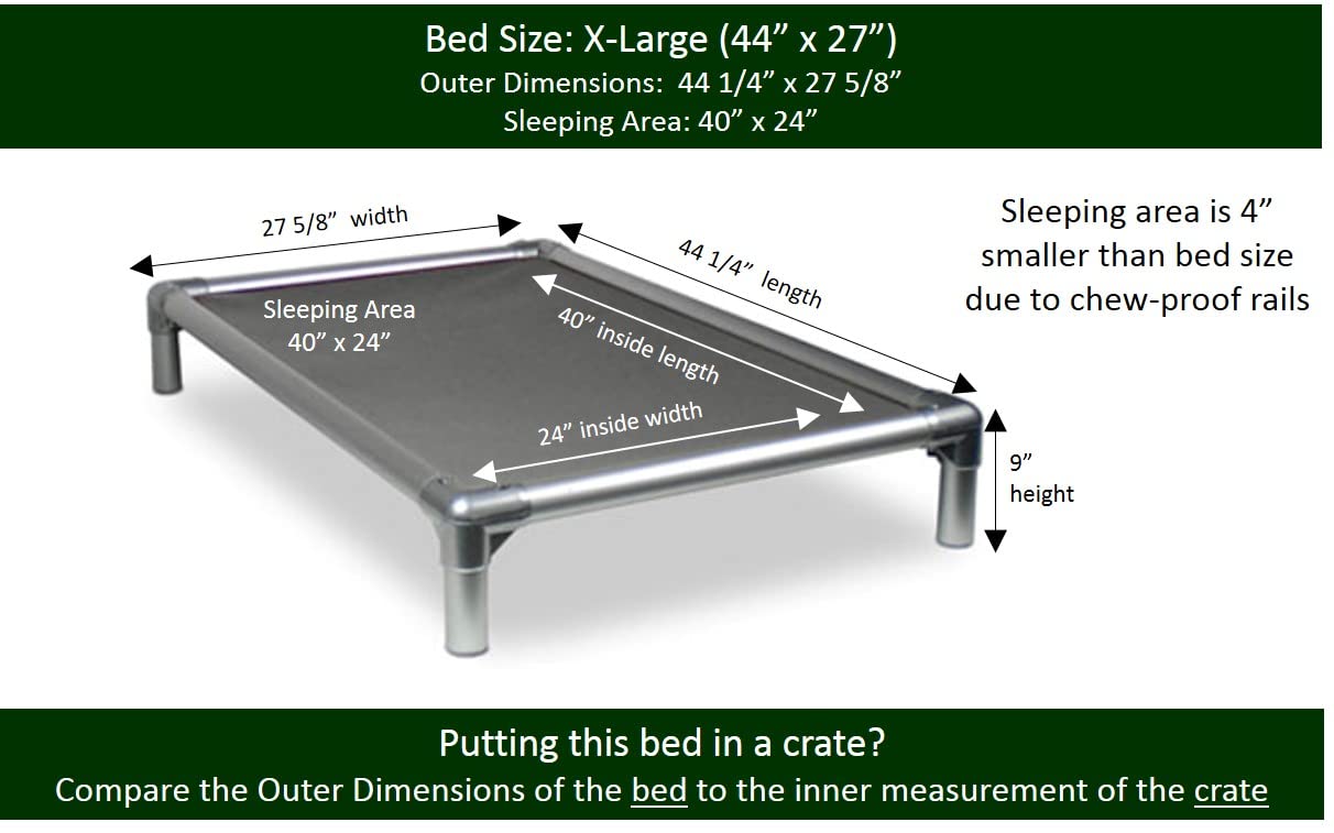 Kuranda Chewproof Crate Bed - Silver Aluminum - 44'' x 27'' - Vinyl - Smoke