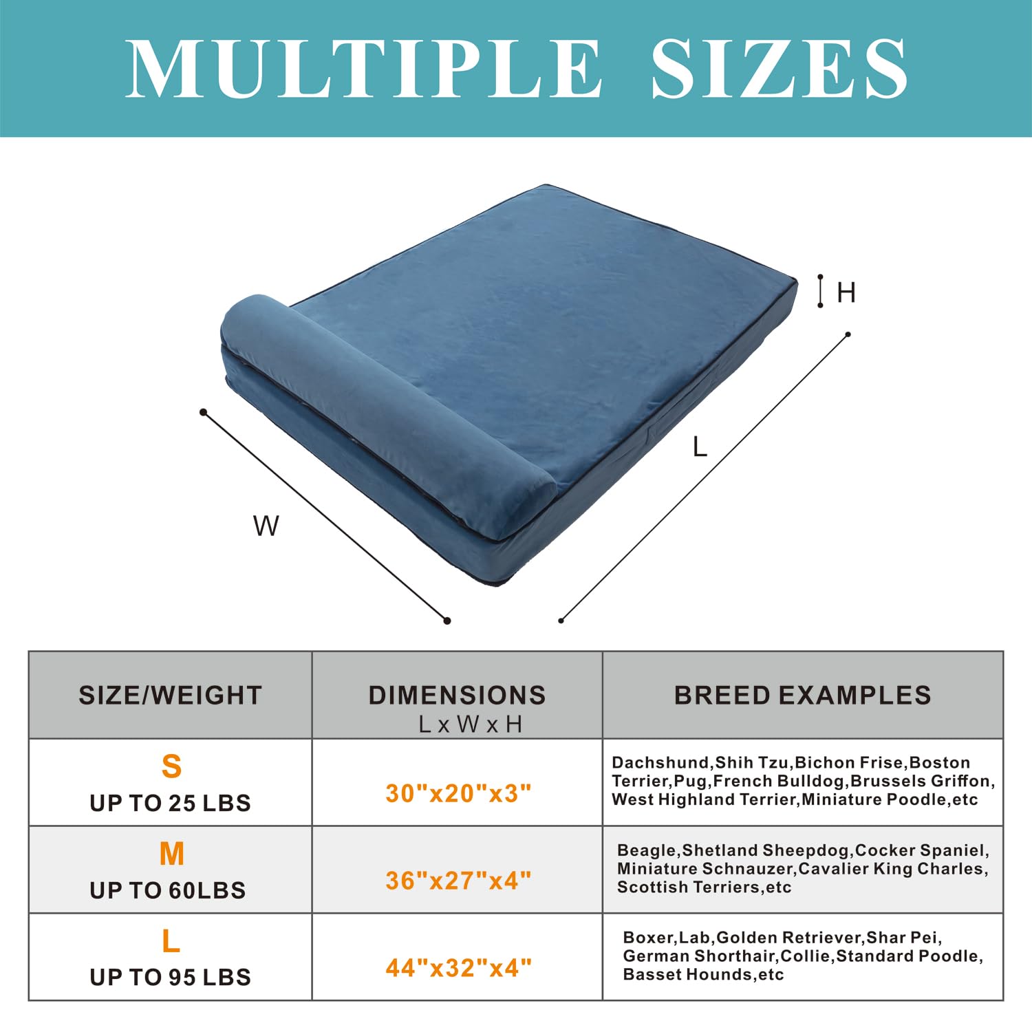 Waterproof Dog Bed Cover Washable, Featuring Removable Built-In Orthopedic Pillow And Anti-Bite Zipper,Removable Pet Bed Liner,