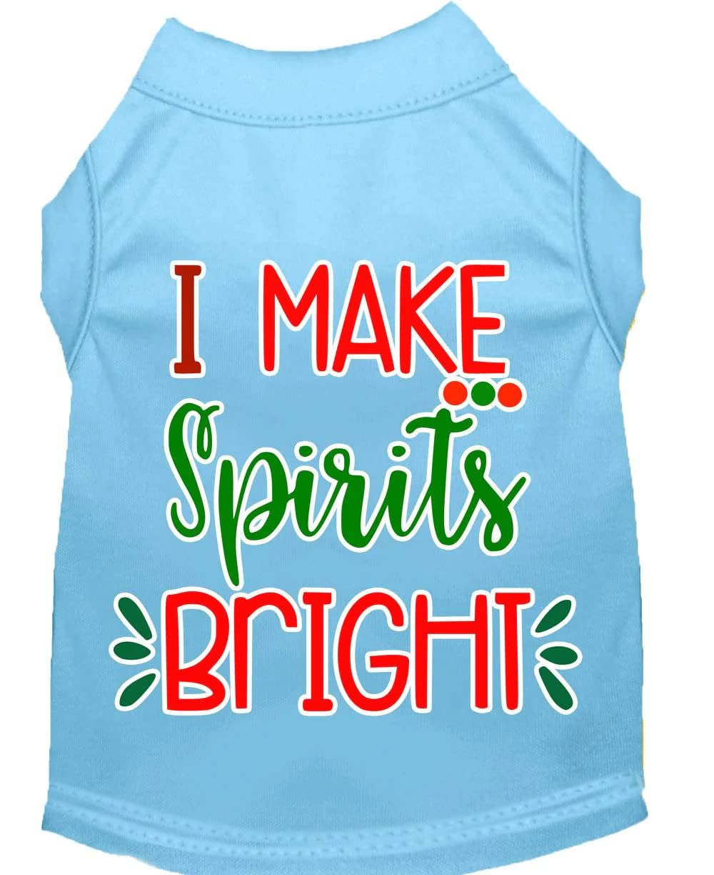 Christmas Pet Dog & Cat Shirt Screen Printed, "I Make Spirits Bright" Light Pink LG (10-14 lbs.)
