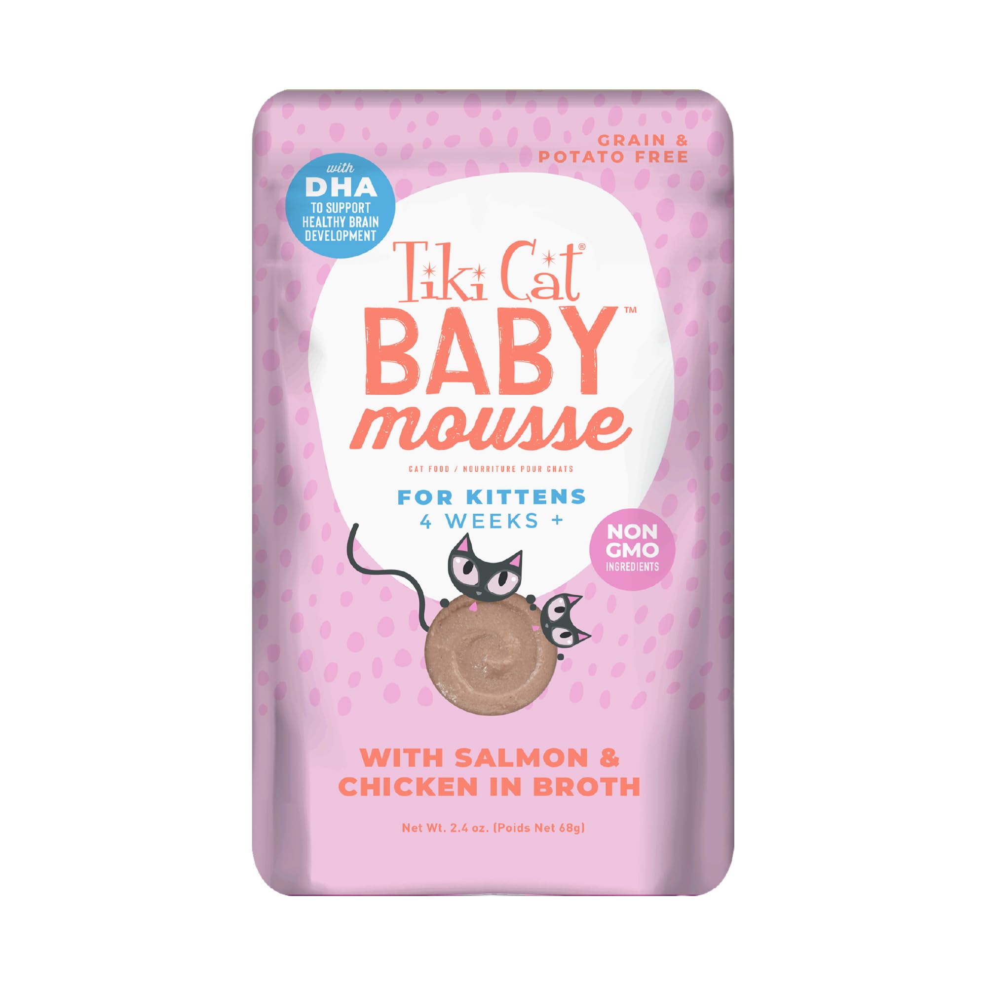 Tiki Cat Baby, Salmon & Chicken, Grain-Free and Nutrient Rich, Wet Cat Food for Kittens 4 Weeks+, 2.4 oz. Pouch (12 Count)