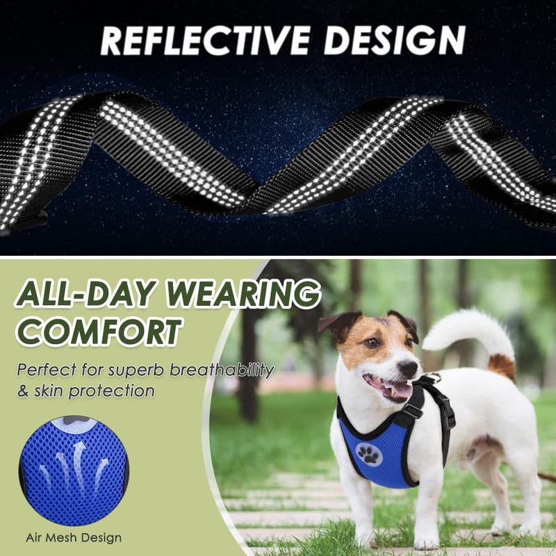 Slowton Dog Seat Belt Harness For Car, Dog Car Harness Adjustable Mesh Breathable & Dog Seatbelt Safety Tether With Elastic Bungee For Small Medium Large Pets(Blue, Double Clip, Xxxs)