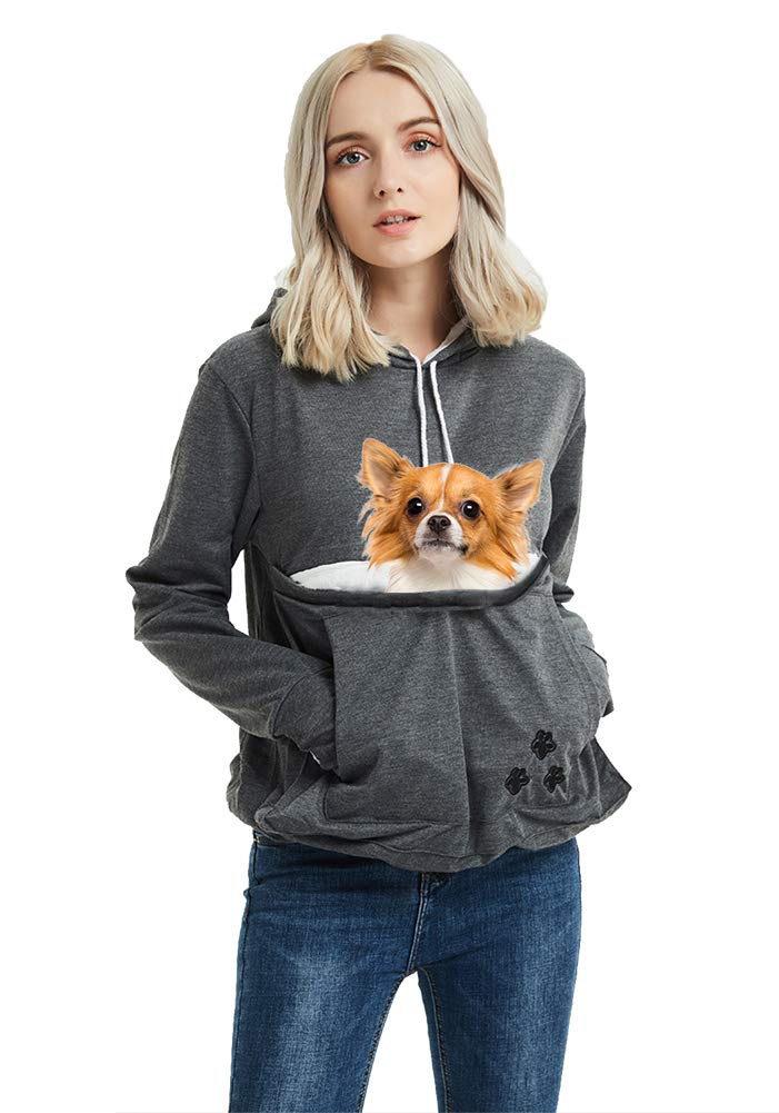Felyong Unisex Pet Carrier Hoodie Cat Dog Pouch Holder Sweatshirt Shirt Top 2XL Dark Grey