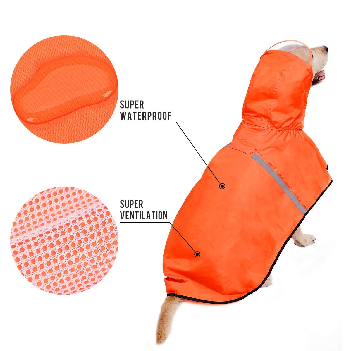 Dog Raincoat With Adjustable Belly Strap And Leash Hole - Hoodie With Reflective Strip - Waterproof Slicker Lightweight Breathable Rain Poncho Jacket For Medium Large Dogs - Easy To Wear, Orange 4Xl