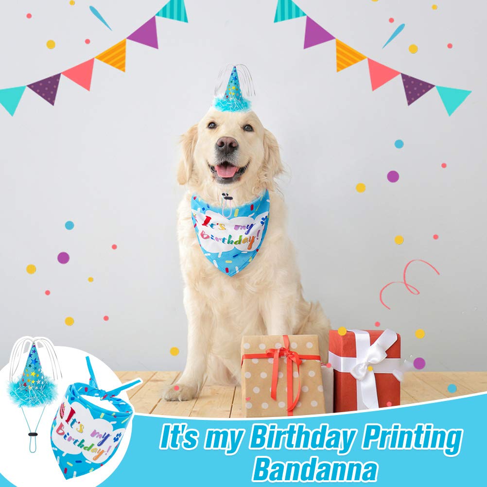 Expawlorer Dog Birthday Bandana Set - Cute Hat And Squeaky Cake Toy For Birthday Party Supplies Gift - Great For Small Medium Large Dogs