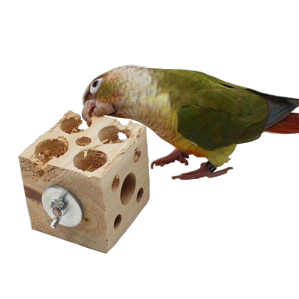 QBLEEV Bird Wooden Block Puzzle Parrot Chicken Foraging Toys, Small Animal Shredding Teething Parakeet Cockatiel Conure Budgie C