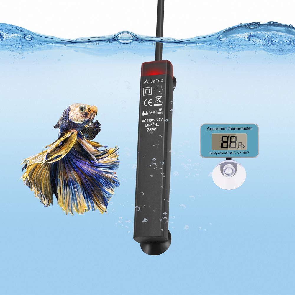 Datoo 25W Mini Aquarium Heater Betta Small Fish Tank Heater Submersible 3 To 5 Gallon, 1 Yr Warranty