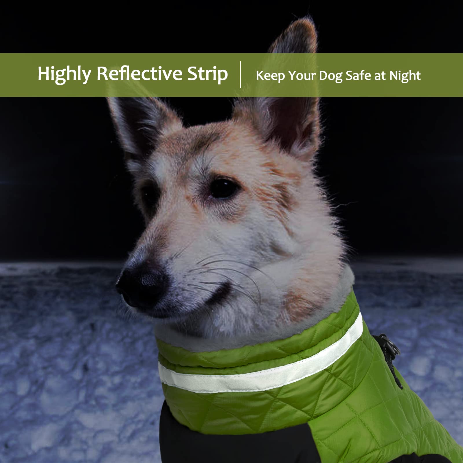 LeLePet Warm Fleece Dog Jacket, XX-Large, Lime, Adjustable, Reflective, Water-Resistant, Windproof for Small Medium Large Dogs