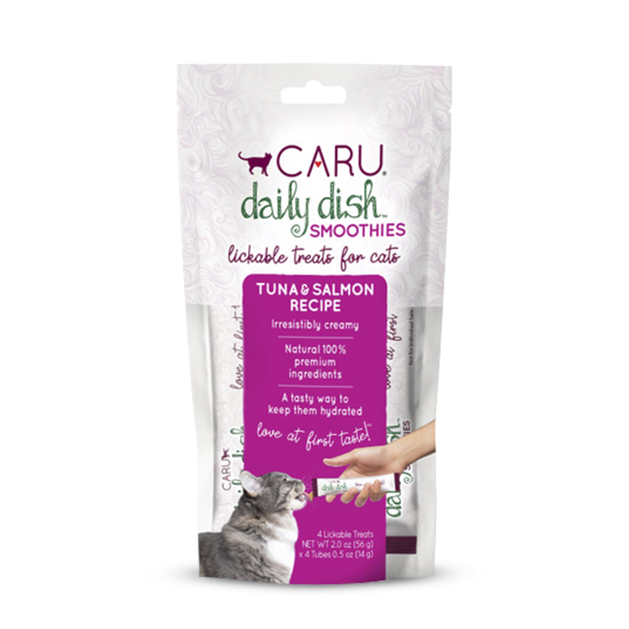 CARU - Daily Dish Tuna & Salmon Smoothies - Lickable Treat for Cats - Supports Pet Hydration - Wet Cat Food/Meal Topper - Tracea