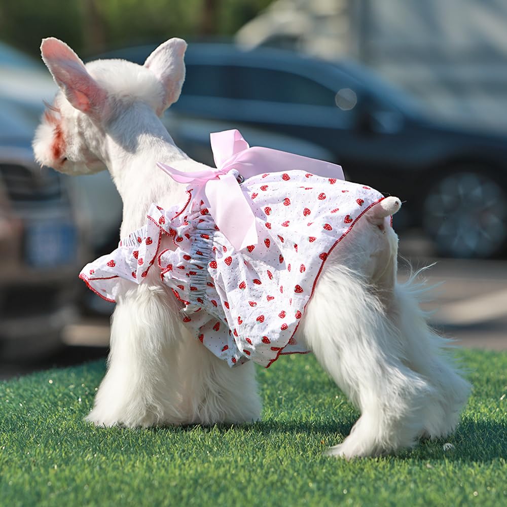 Aniac Strawberry Dog Dress For Small Medium Dog Cotton Puppy Clothes Girl Dog Princess Dress Sleeveless Cat Outfit Bow Summer Pe