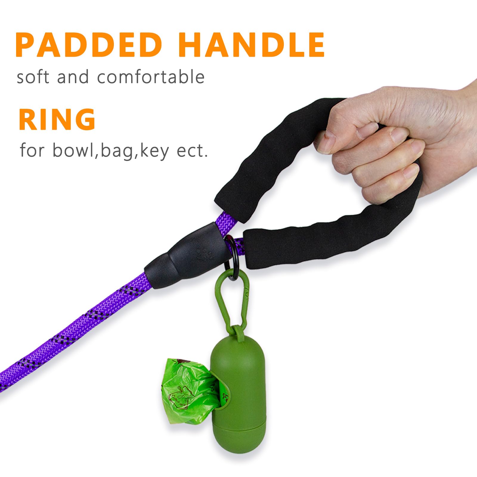 POUPUA 6FT Rope Dog Leash with Comfortable Padded Handle, Heavy Duty Leash for Small Medium and Large Dogs with Highly Reflectiv