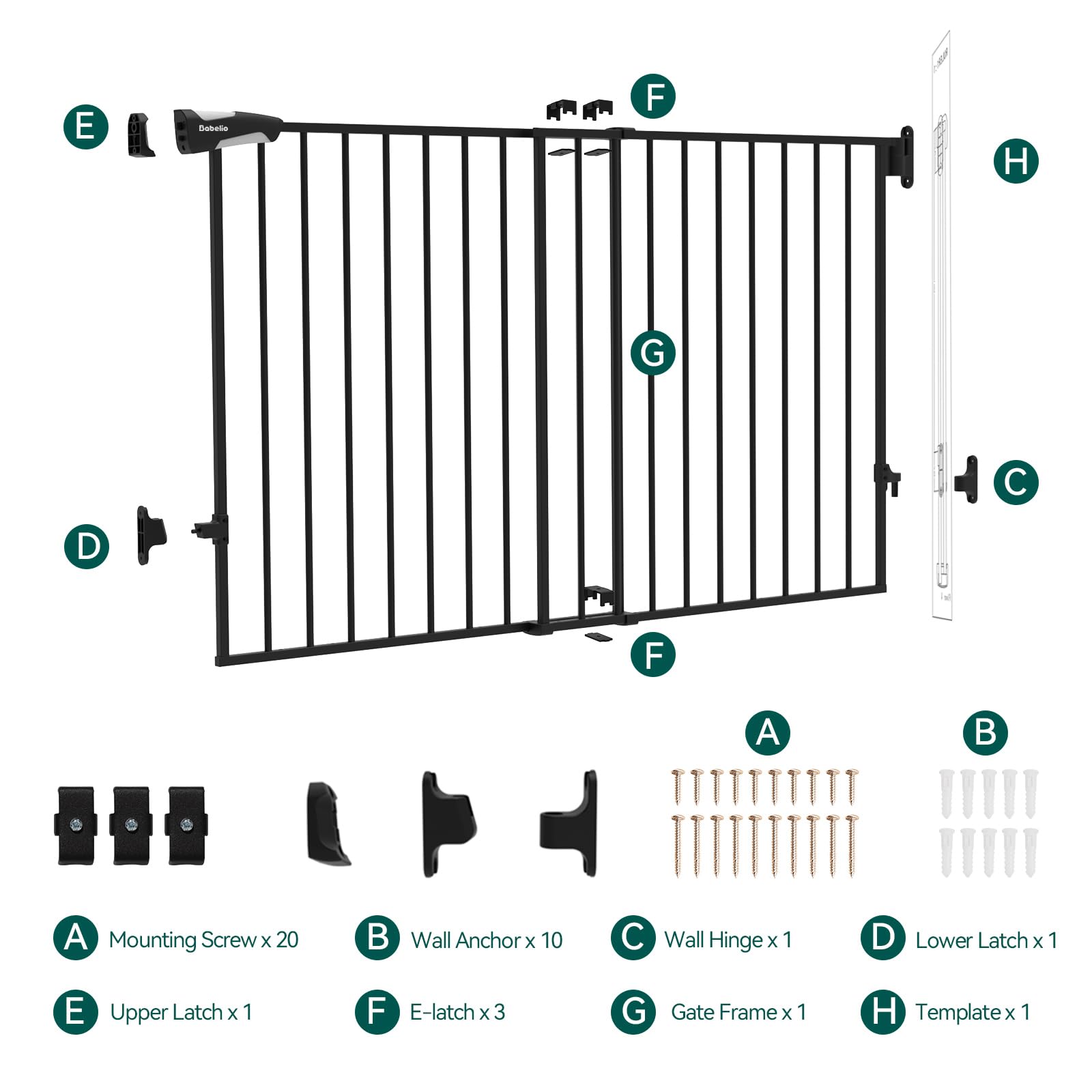 Babelio 31.5-55' No Bottom Bar Baby Gate Extra Wide, 2-In-1 Auto Close Dog Gate For The House, Stairs And Doorways, With Large Walk Thru Door, Black