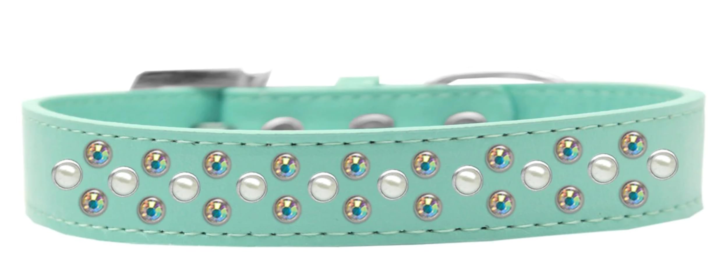 Dog, Puppy & Pet Fashion Collar, Pearl and Aurora Borealis Crystal Rimsets Sprinkles White 14