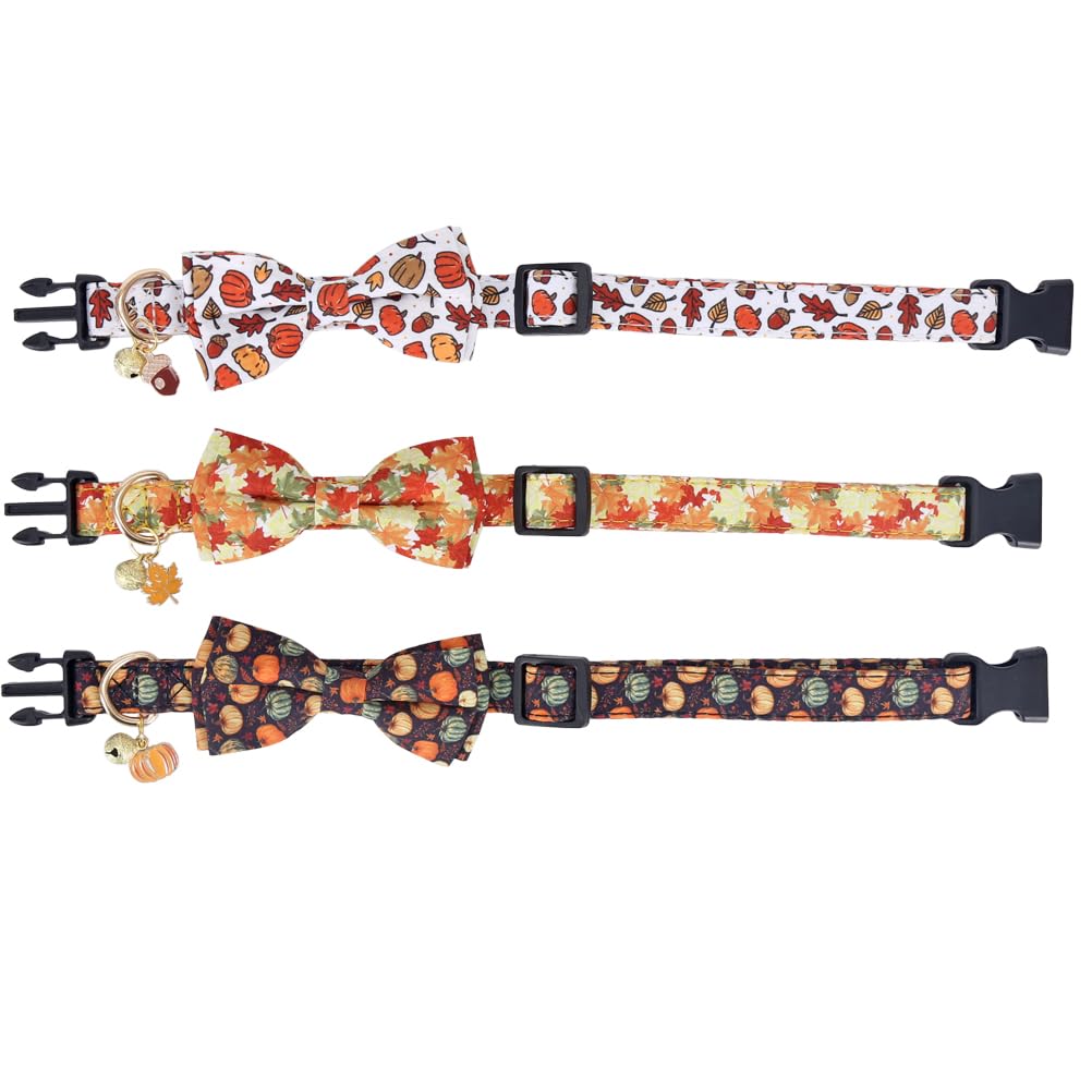 Thanksgiving Day Dog Collar Fall With Bowtie And Bell Autumn Holiday Adjustable Pet Collars For Dogs (Maple Leaf,Large)